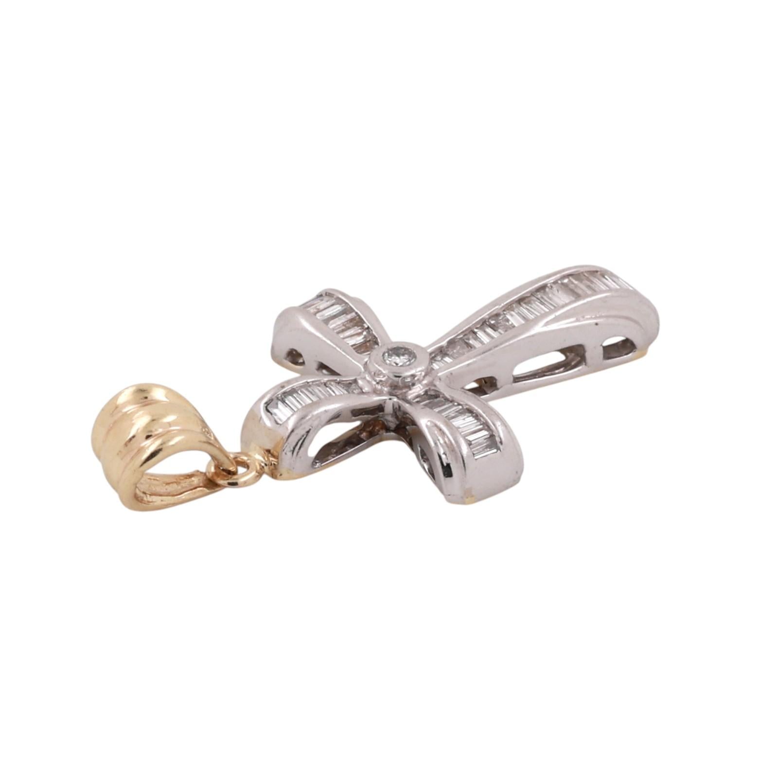 Two-Tone Gold Diamond Cross Pendant Round Baguette Diamonds 0.50CTW