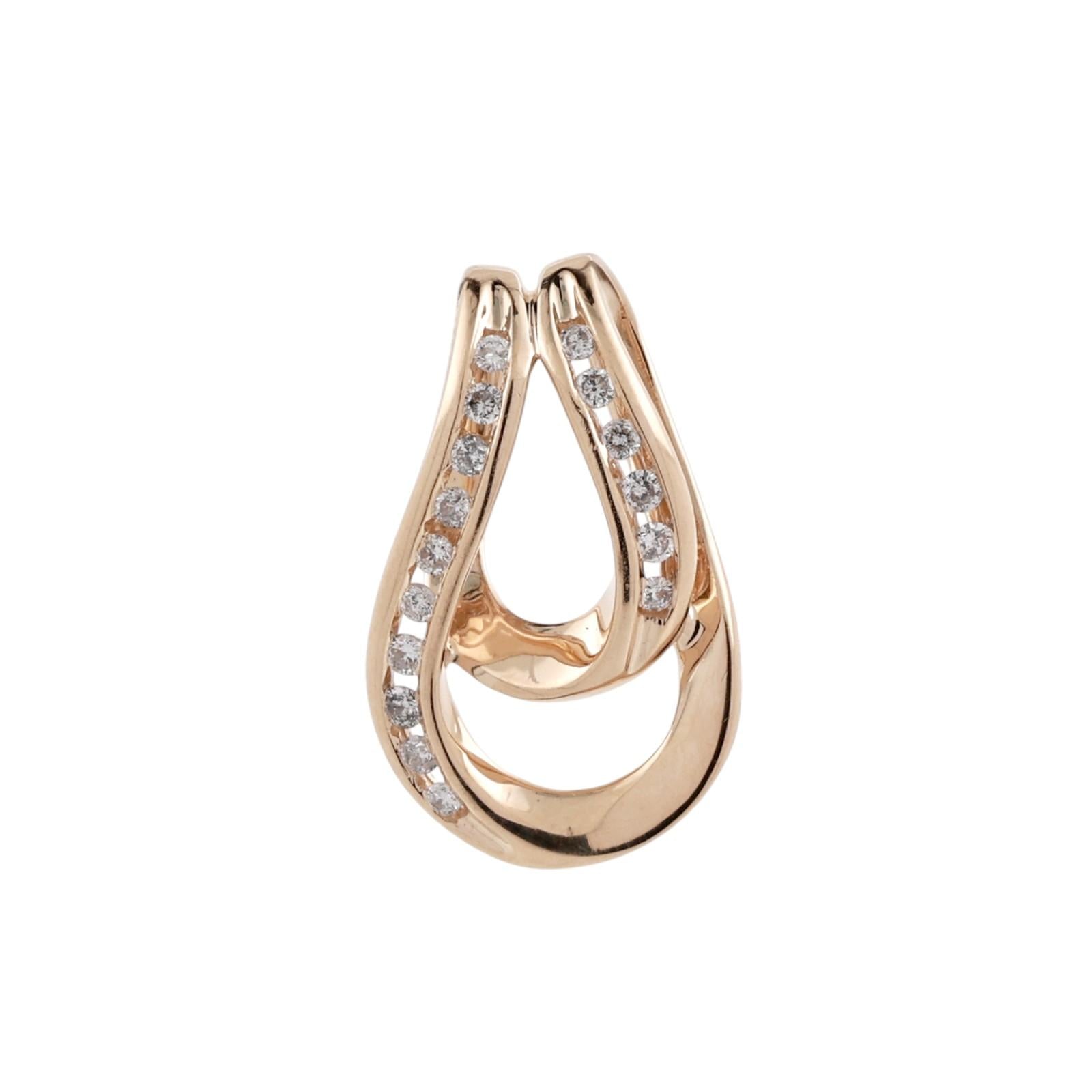 14K Gold Diamond Open Teardrop Slide Pendant 0.30CTW Estate