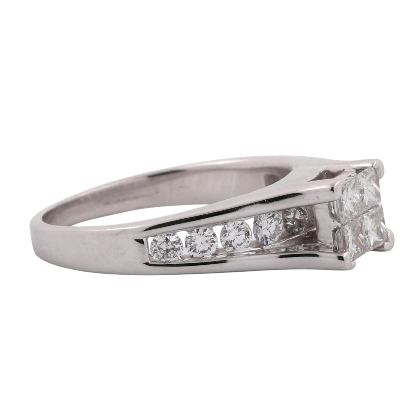 14K White Gold 1.00CTW Princess & Round Diamond Cluster Ring Size 7.75