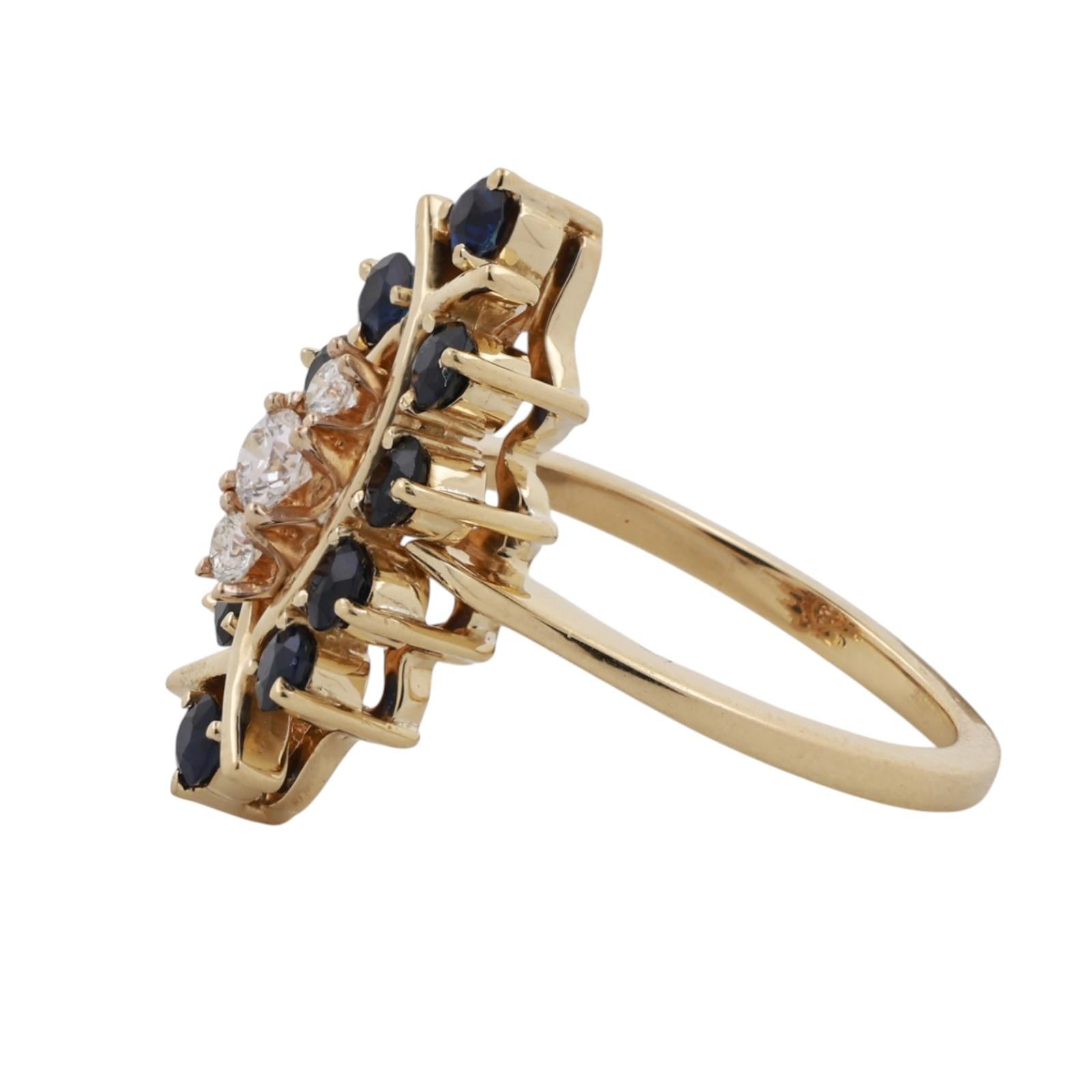 Yellow Gold Sapphire Diamond Marquise Cluster Ring 1.21CTW Estate Size 7.25
