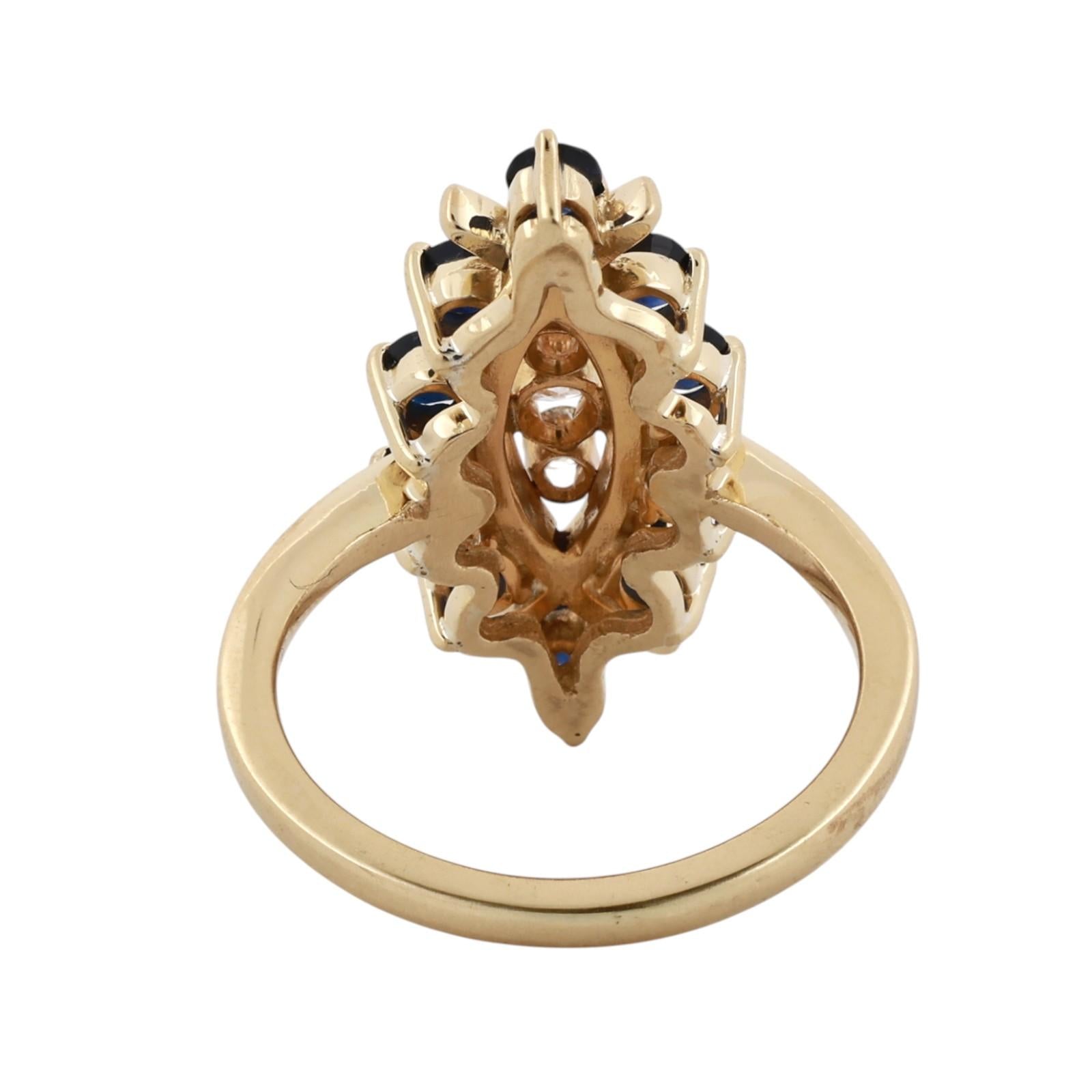 Yellow Gold Sapphire Diamond Marquise Cluster Ring 1.21CTW Estate Size 7.25