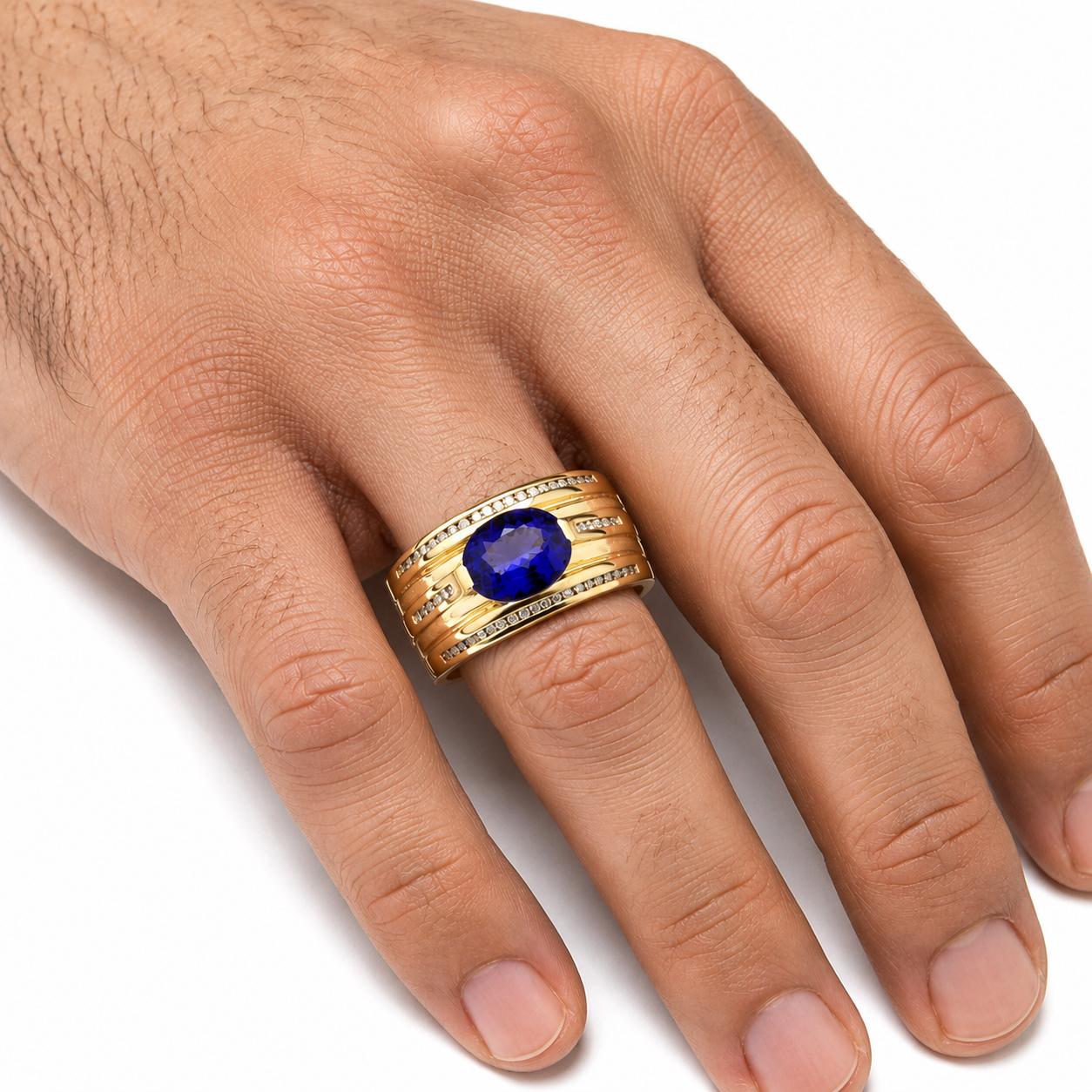 14K Vintage Tanzanite Diamond Men's Ring 4.95CTW Estate Size 10