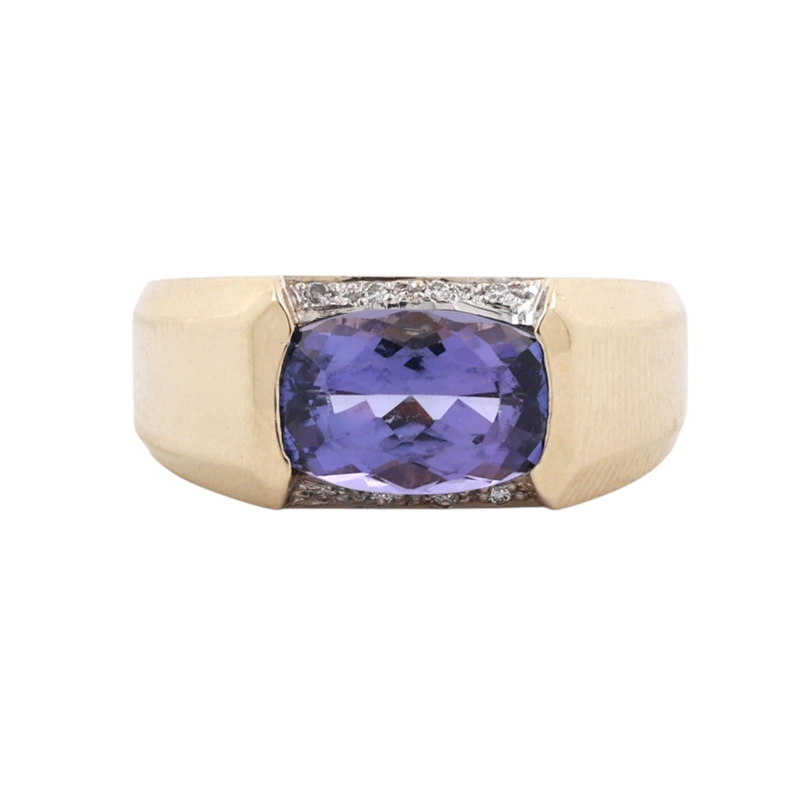14K Yellow Gold 3.50CT Tanzanite Diamond Ring Cushion Cut Unisex Estate Sz 10.5