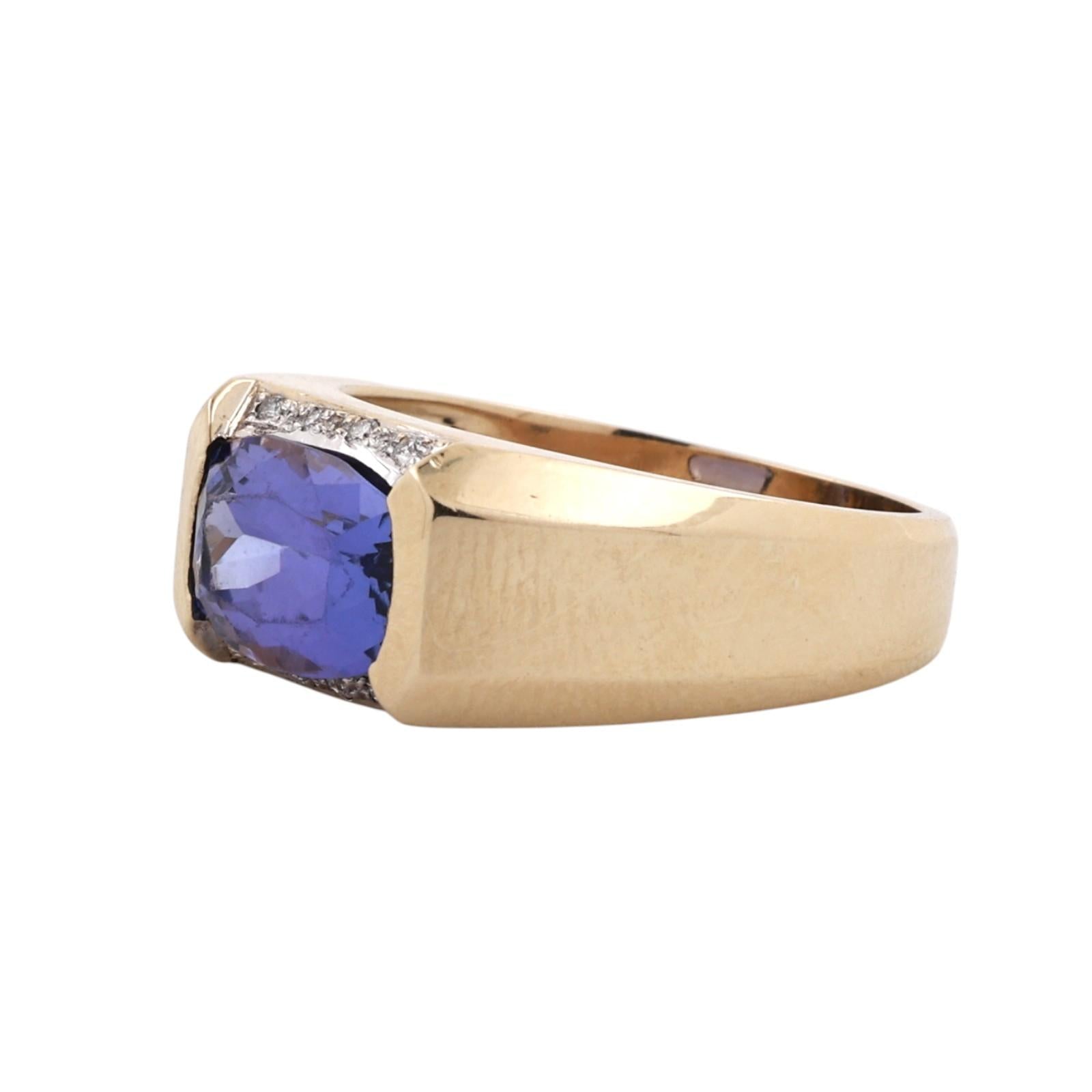 14K Yellow Gold 3.50CT Tanzanite Diamond Ring Cushion Cut Unisex Estate Sz 10.5