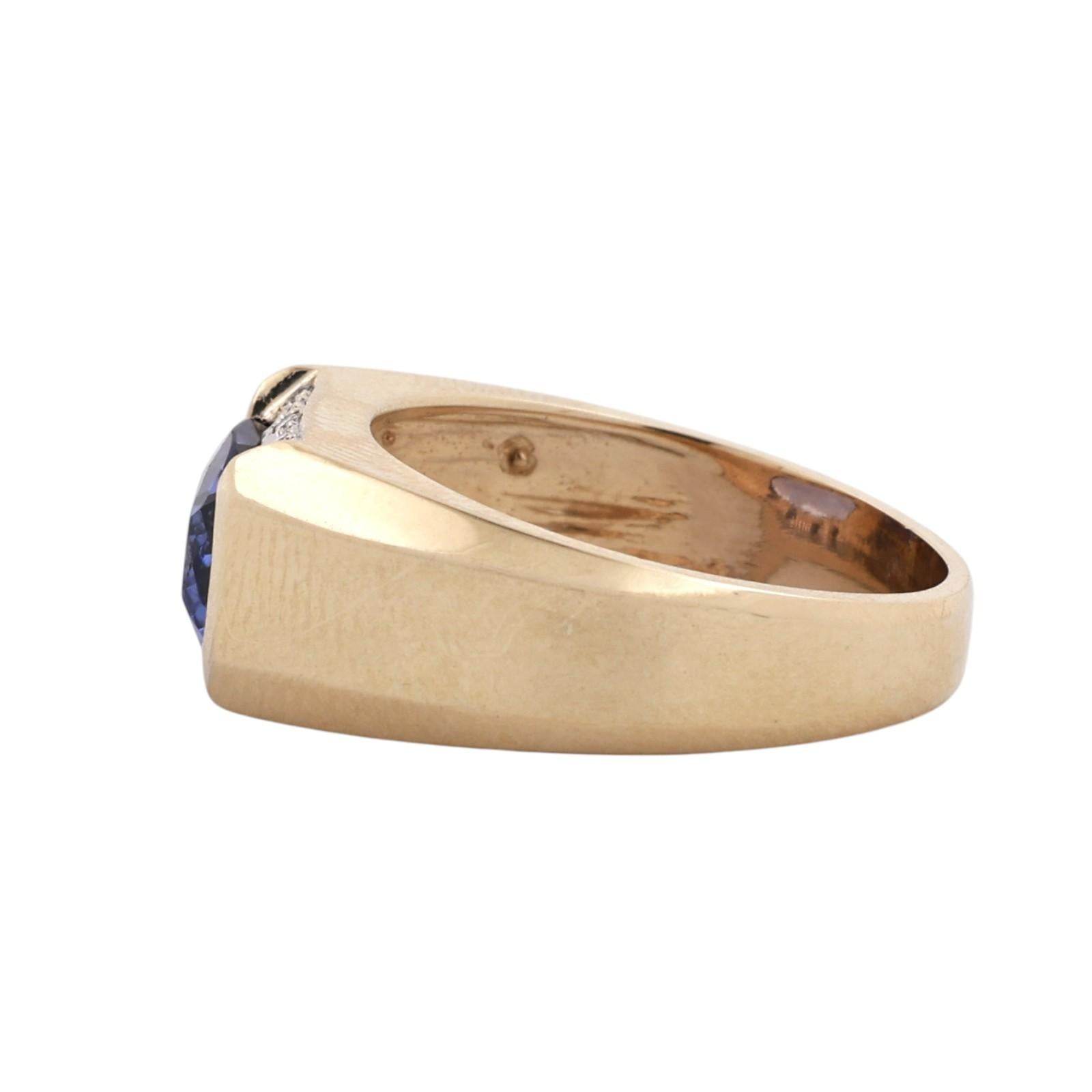 14K Yellow Gold 3.50CT Tanzanite Diamond Ring Cushion Cut Unisex Estate Sz 10.5