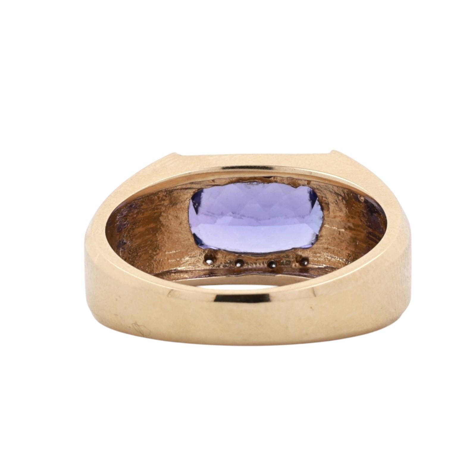14K Yellow Gold 3.50CT Tanzanite Diamond Ring Cushion Cut Unisex Estate Sz 10.5