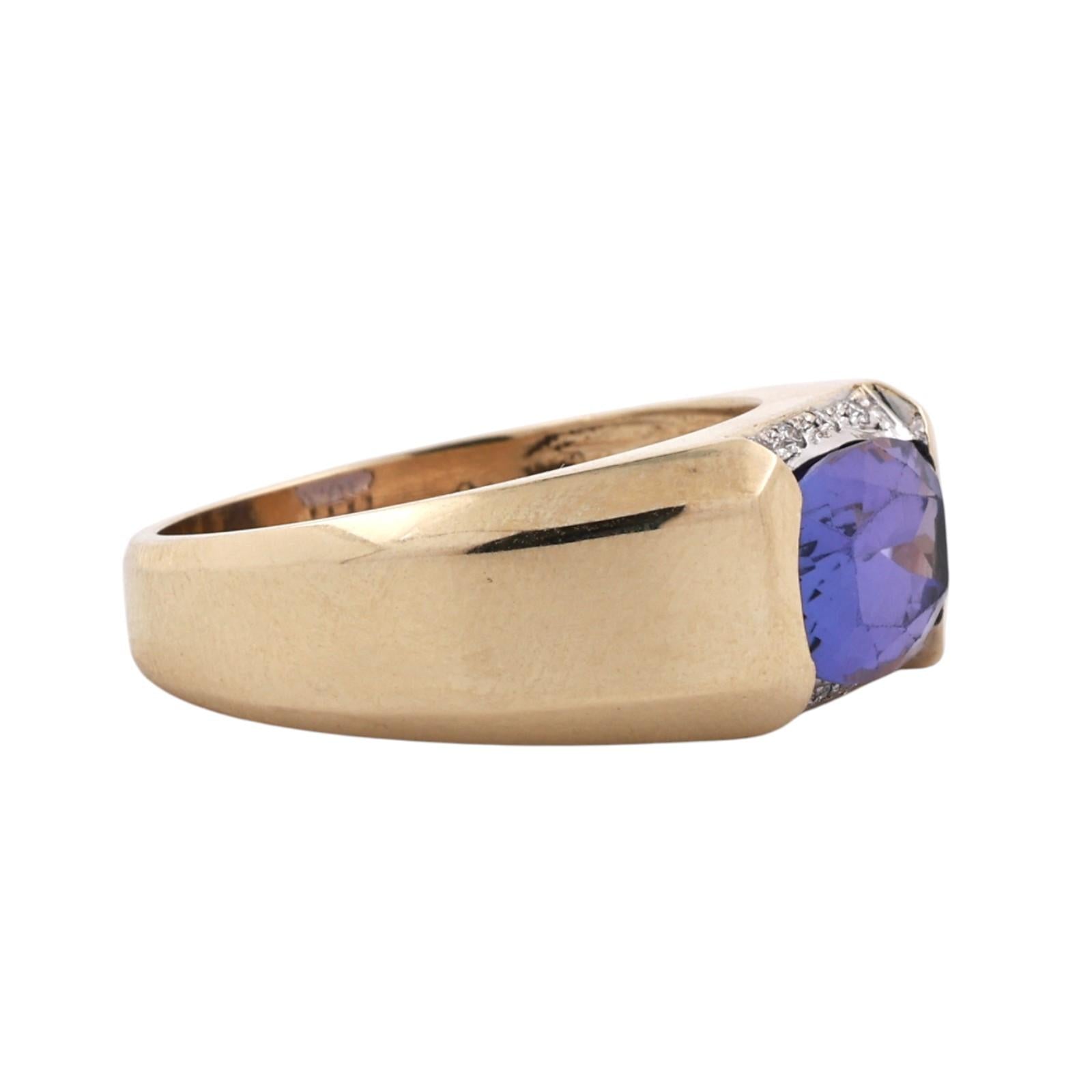 14K Yellow Gold 3.50CT Tanzanite Diamond Ring Cushion Cut Unisex Estate Sz 10.5