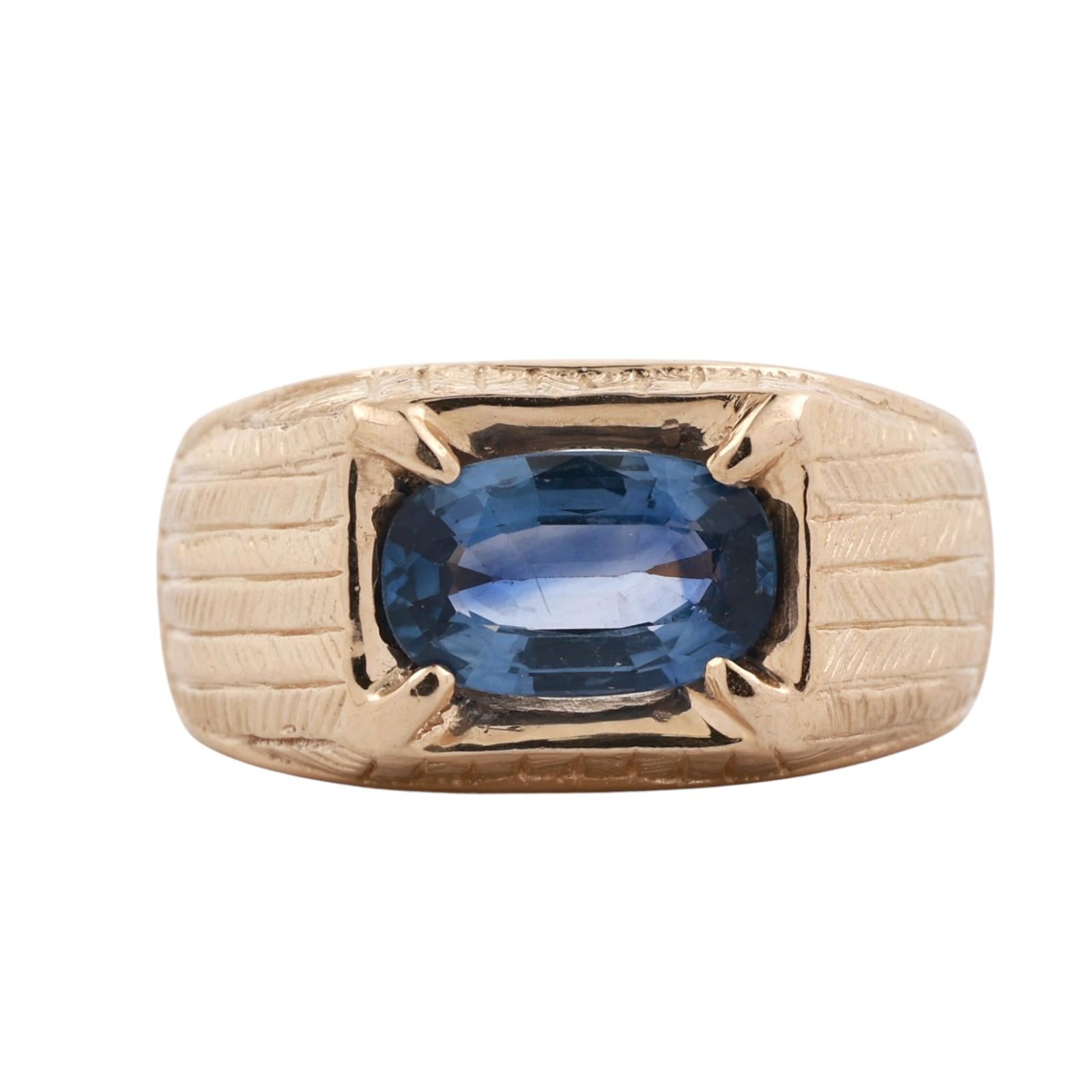 Estate Gold Men's Ring 2.40CT Oval Blue Sapphire Size 8.75 11.8g Vintage
