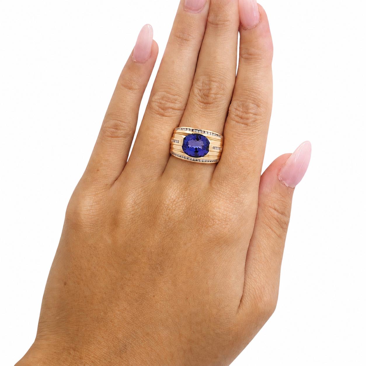 14K Vintage Tanzanite Diamond Men's Ring 4.95CTW Estate Size 10