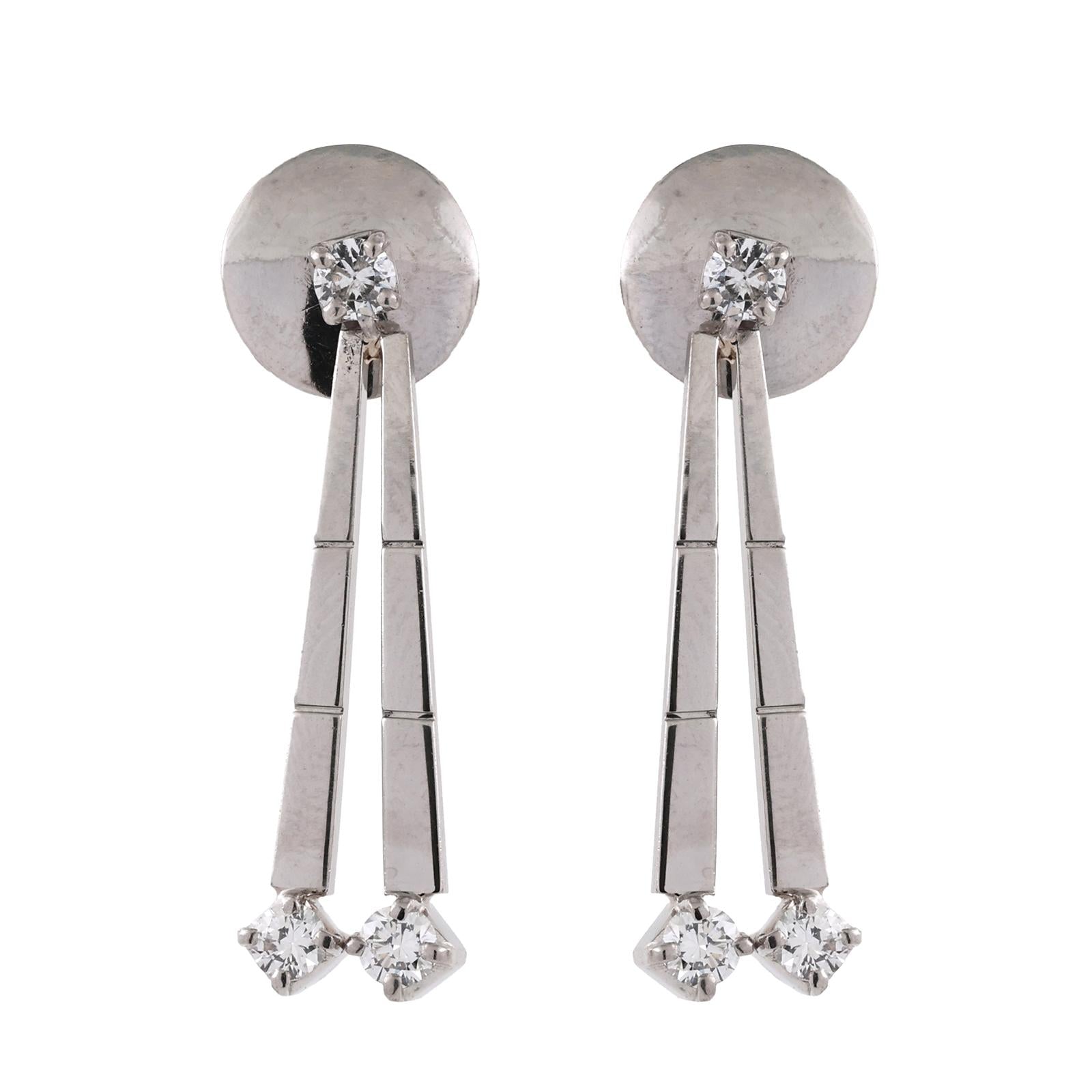 Vintage Platinum Yellow Gold 0.90CTW Diamond Drop Dangle Earrings Screw Backs
