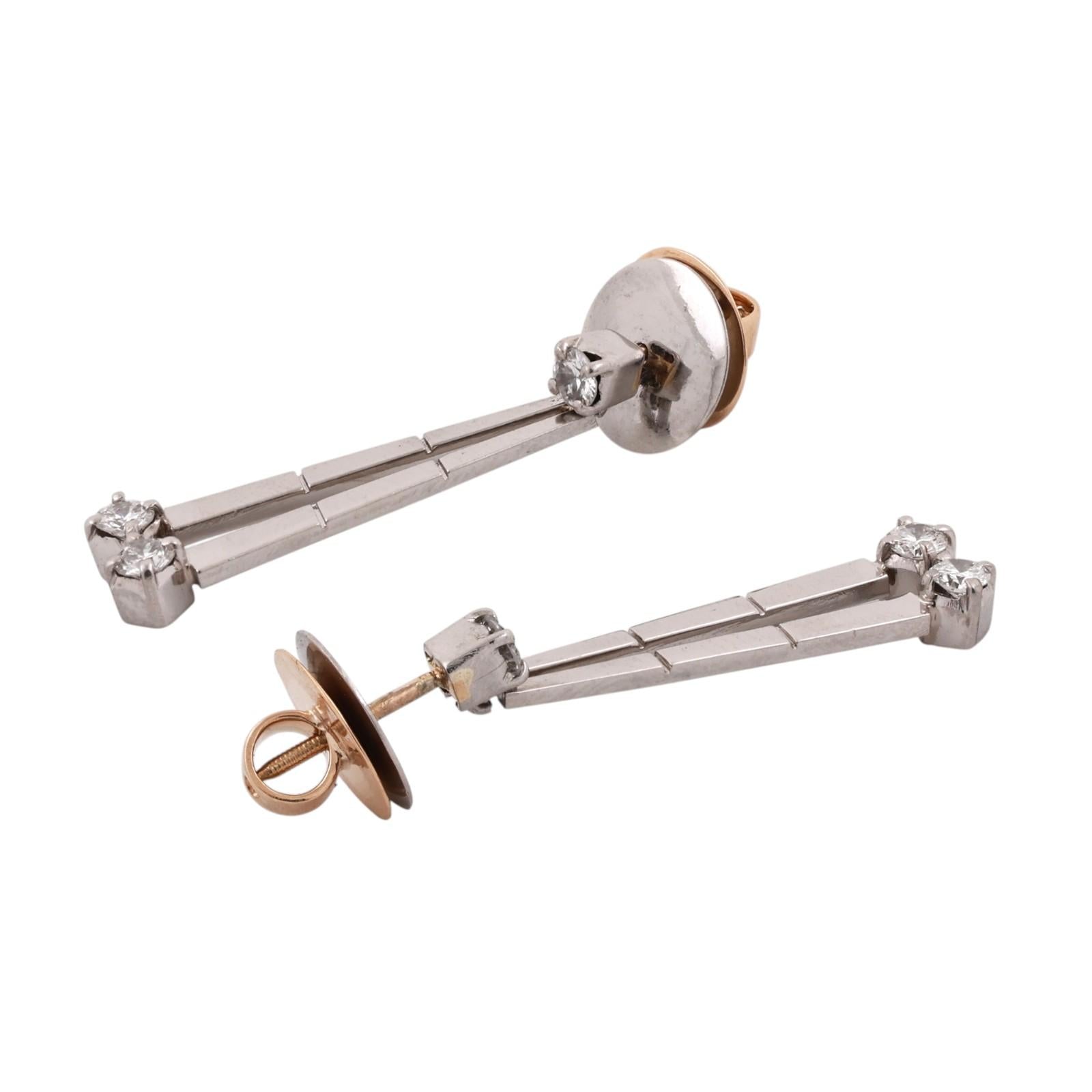 Vintage Platinum Yellow Gold 0.90CTW Diamond Drop Dangle Earrings Screw Backs