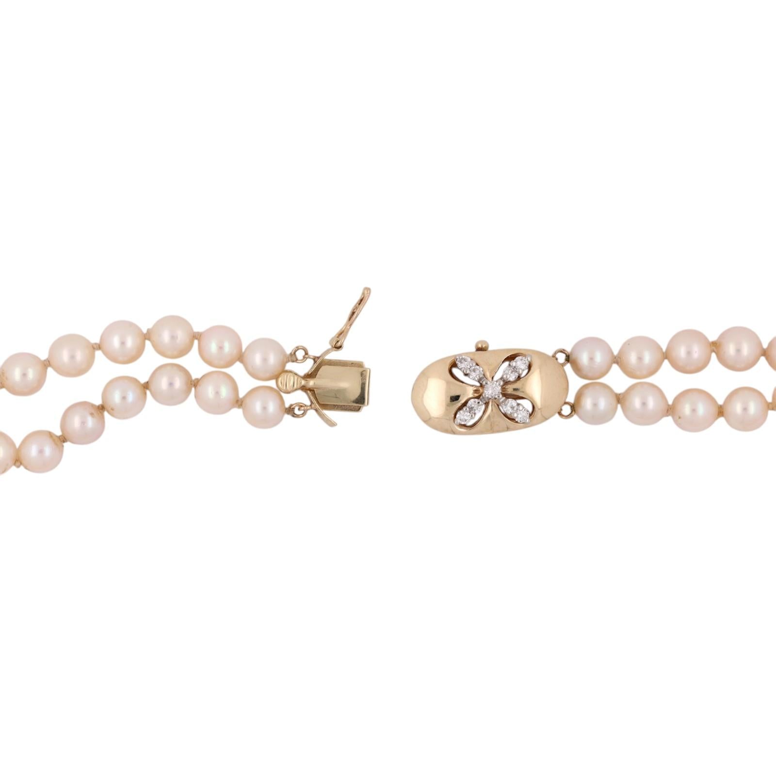 Gold Akoya Cultured Pearl Necklace Diamond Clasp 16-17" Double Strand