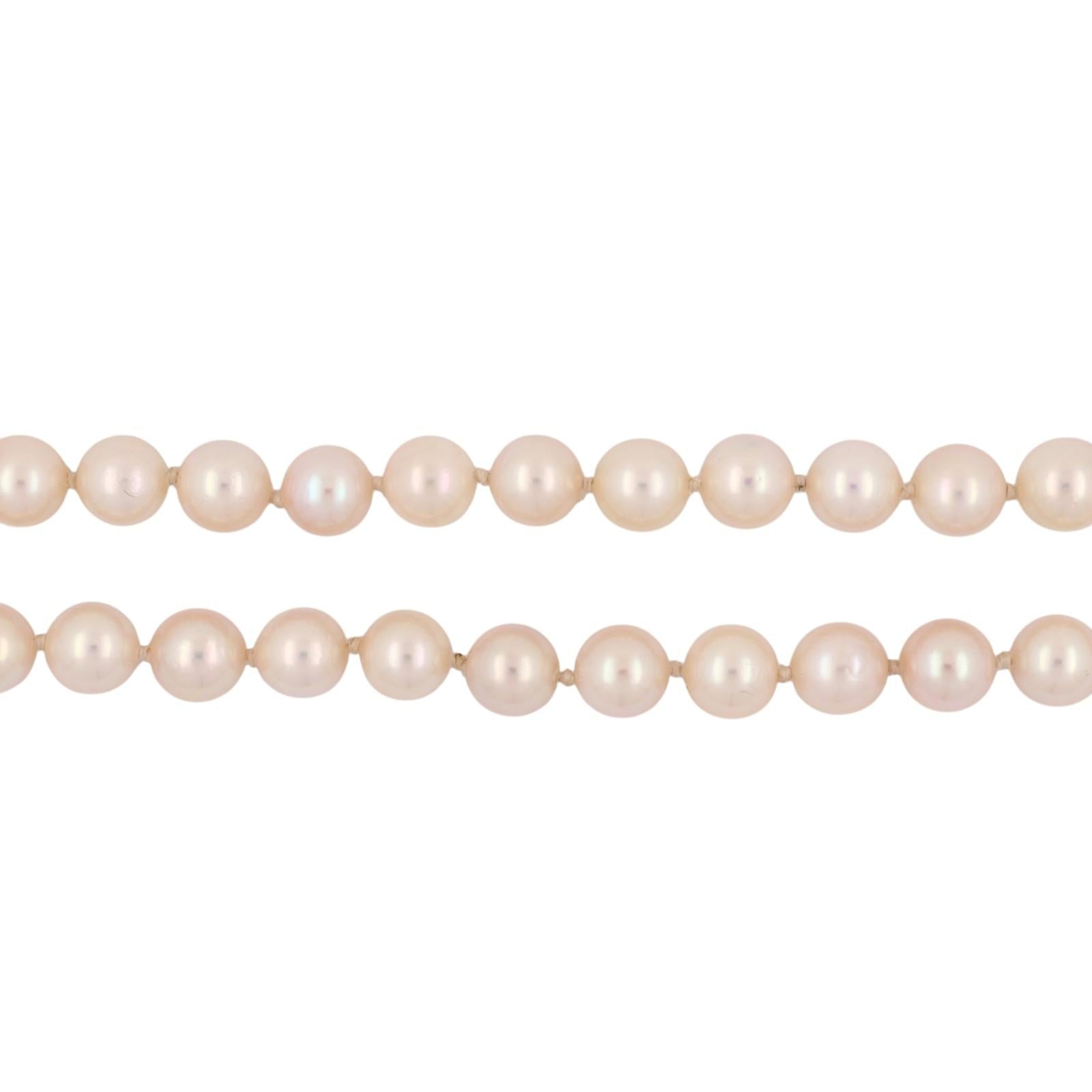 Gold Akoya Cultured Pearl Necklace Diamond Clasp 16-17" Double Strand