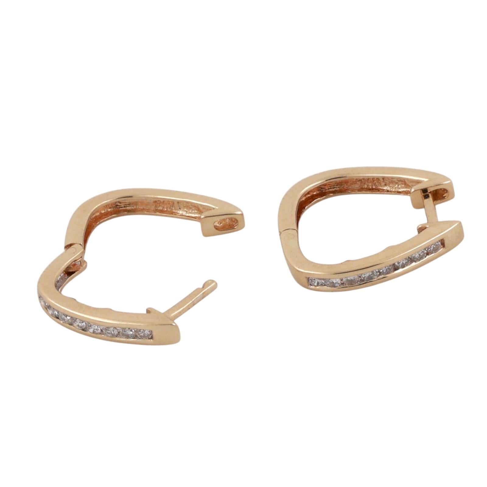 14K Yellow Gold 0.20CTW Diamond Channel Set Huggie Hoop Earrings