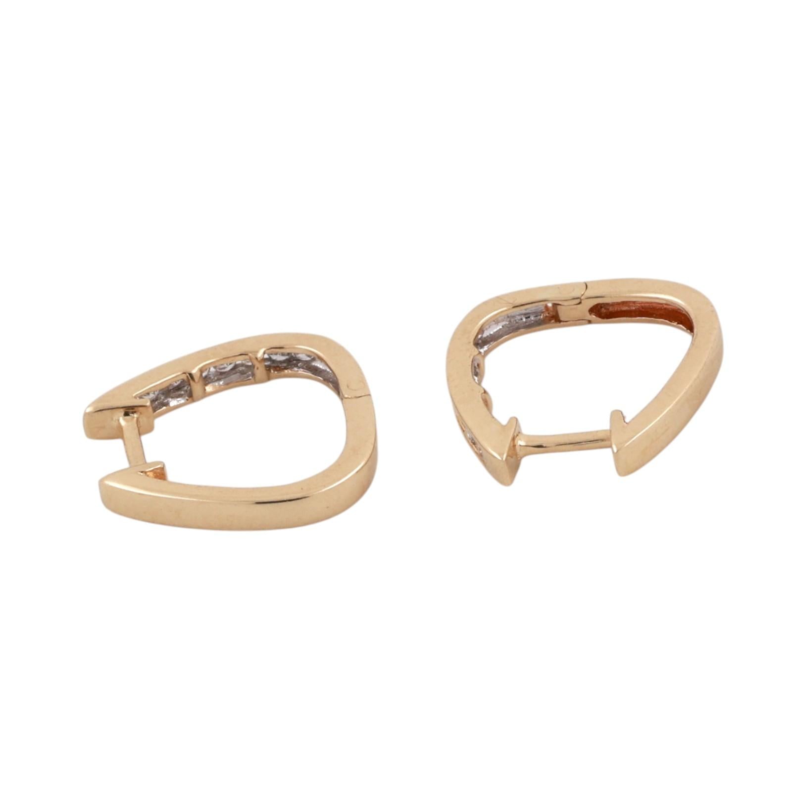 14K Yellow Gold 0.20CTW Diamond Channel Set Huggie Hoop Earrings