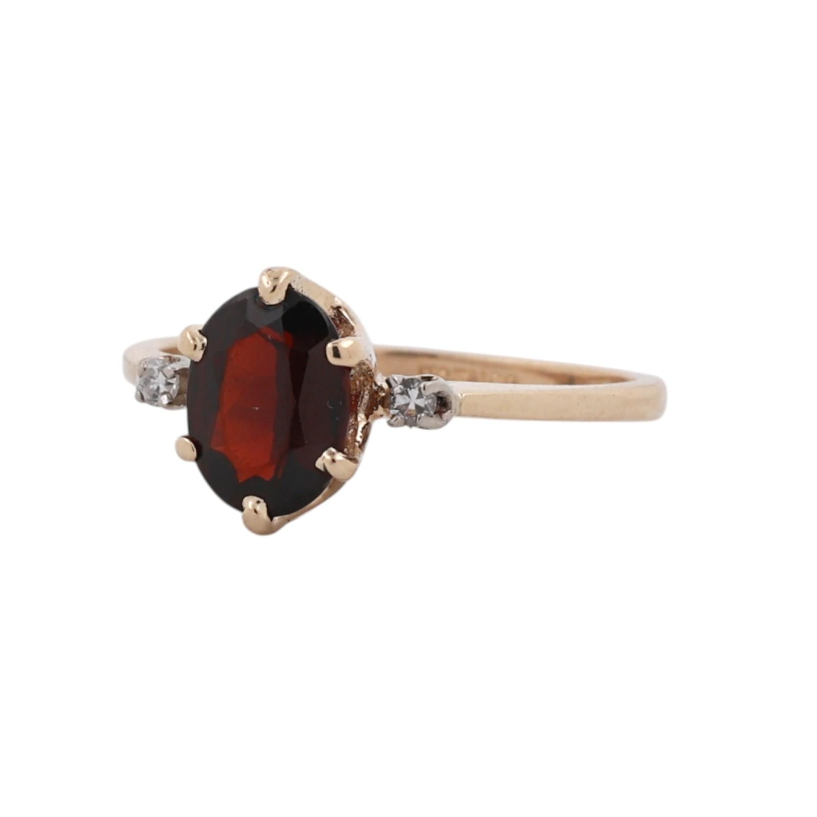 Vintage ESEMCO Yellow Gold Garnet Diamond Ring Size 6