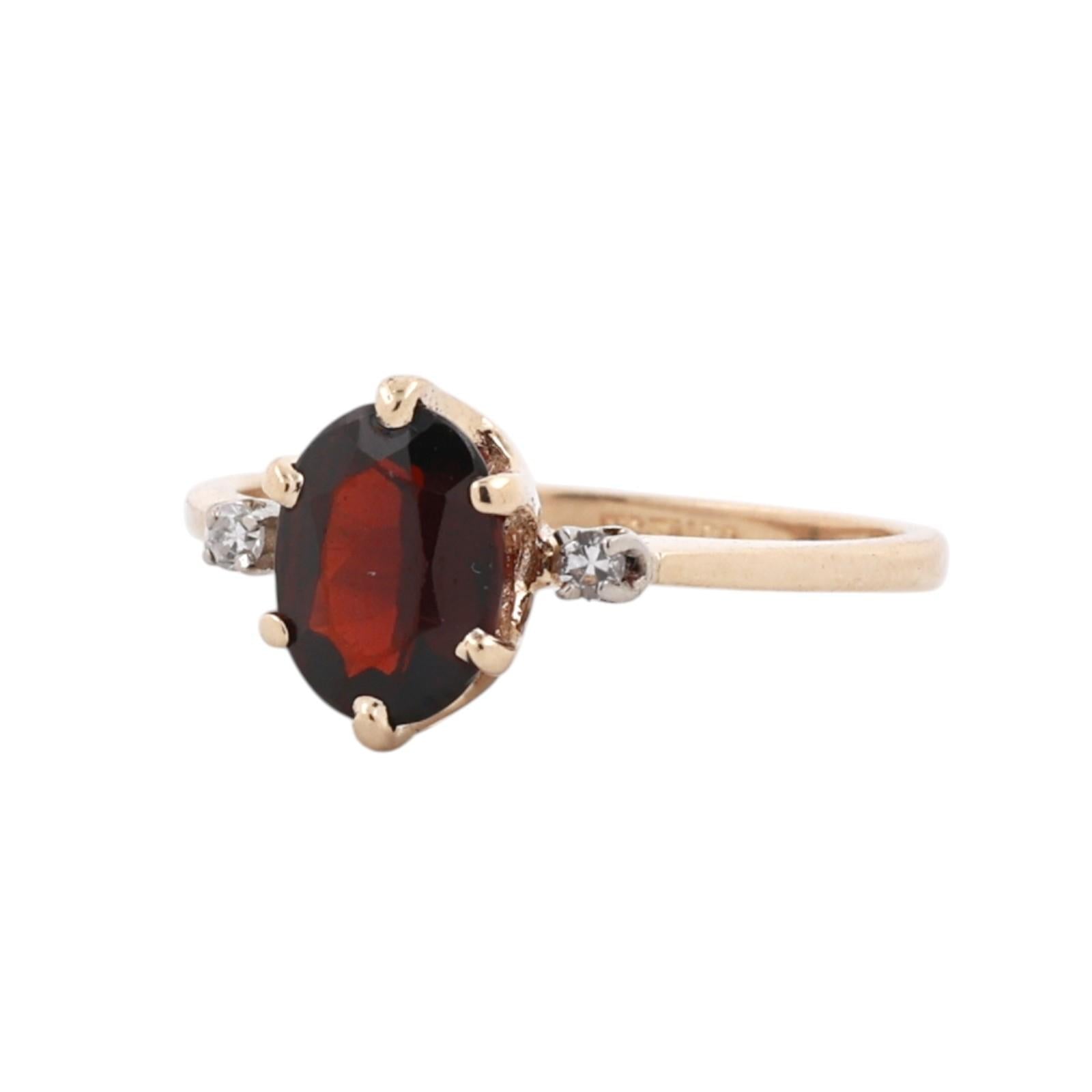 Vintage ESEMCO Yellow Gold Garnet Diamond Ring Size 6