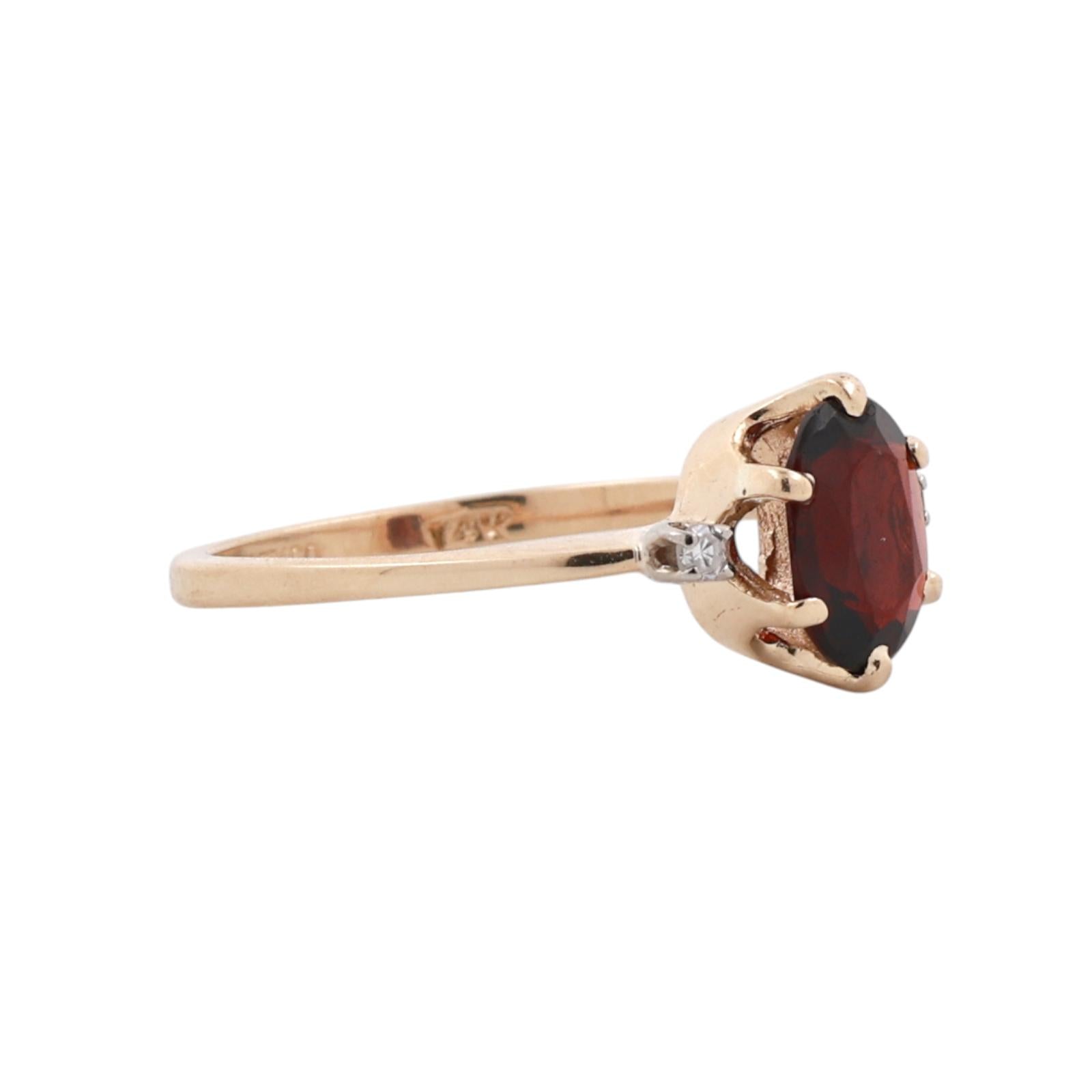 Vintage ESEMCO Yellow Gold Garnet Diamond Ring Size 6