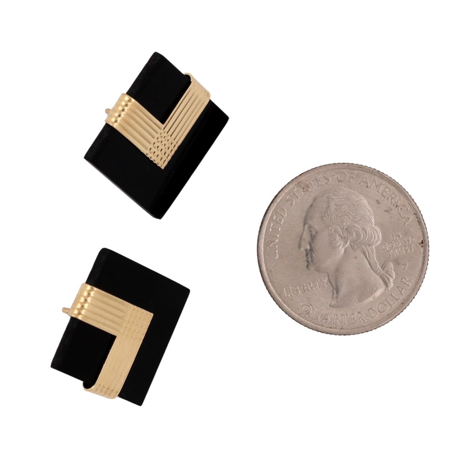 14K Gold Black Onyx Geometric Statement Earrings Vintage Modernist Estate 18mm