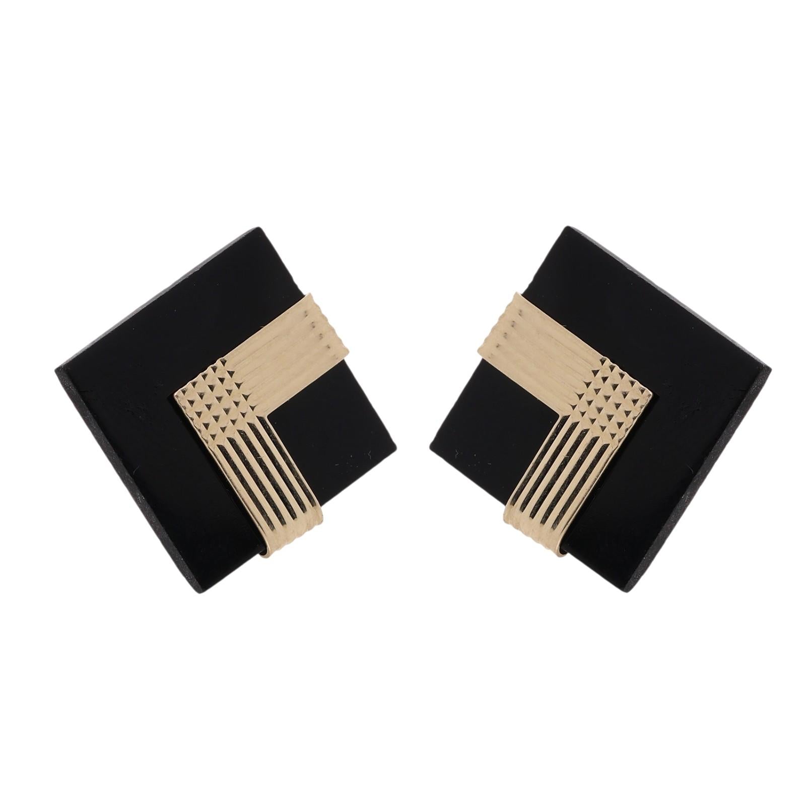 14K Gold Black Onyx Geometric Statement Earrings Vintage Modernist Estate 18mm