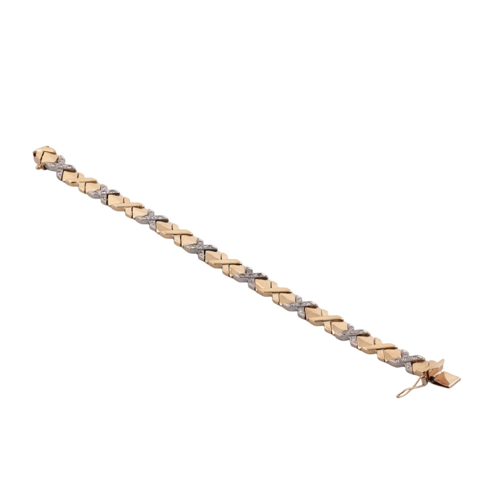 Two Tone Gold Diamond XO Link Tennis Bracelet 0.75CTW 7" Estate