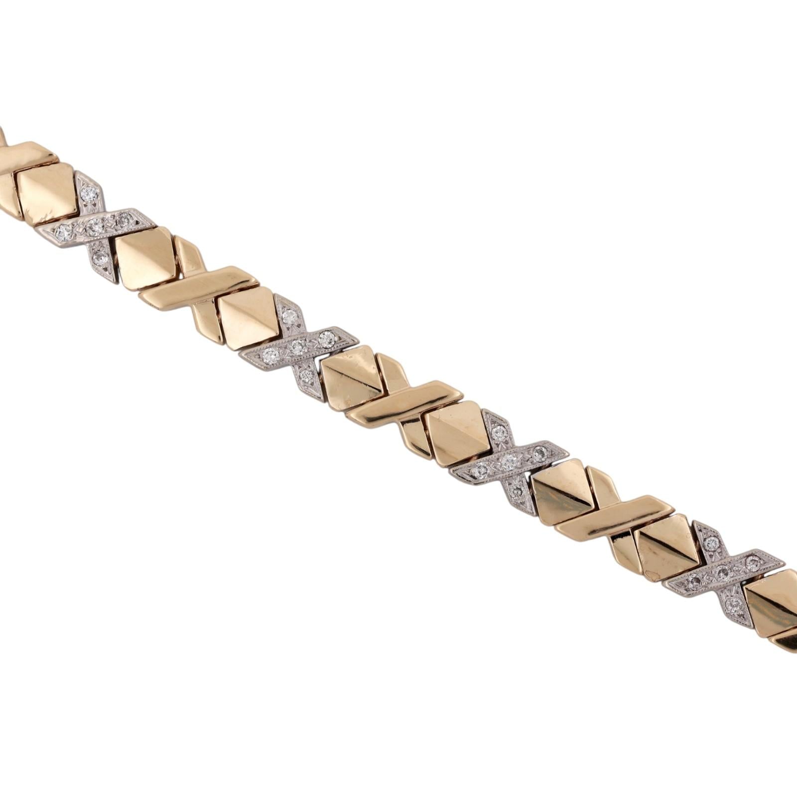 Two Tone Gold Diamond XO Link Tennis Bracelet 0.75CTW 7" Estate