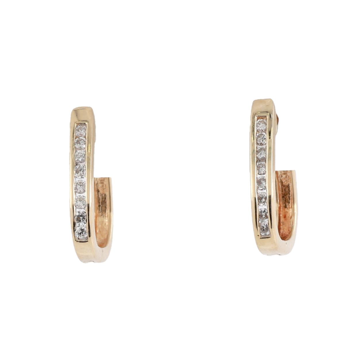 14K Yellow Gold 0.20CTW Diamond Channel Set Huggie Hoop Earrings