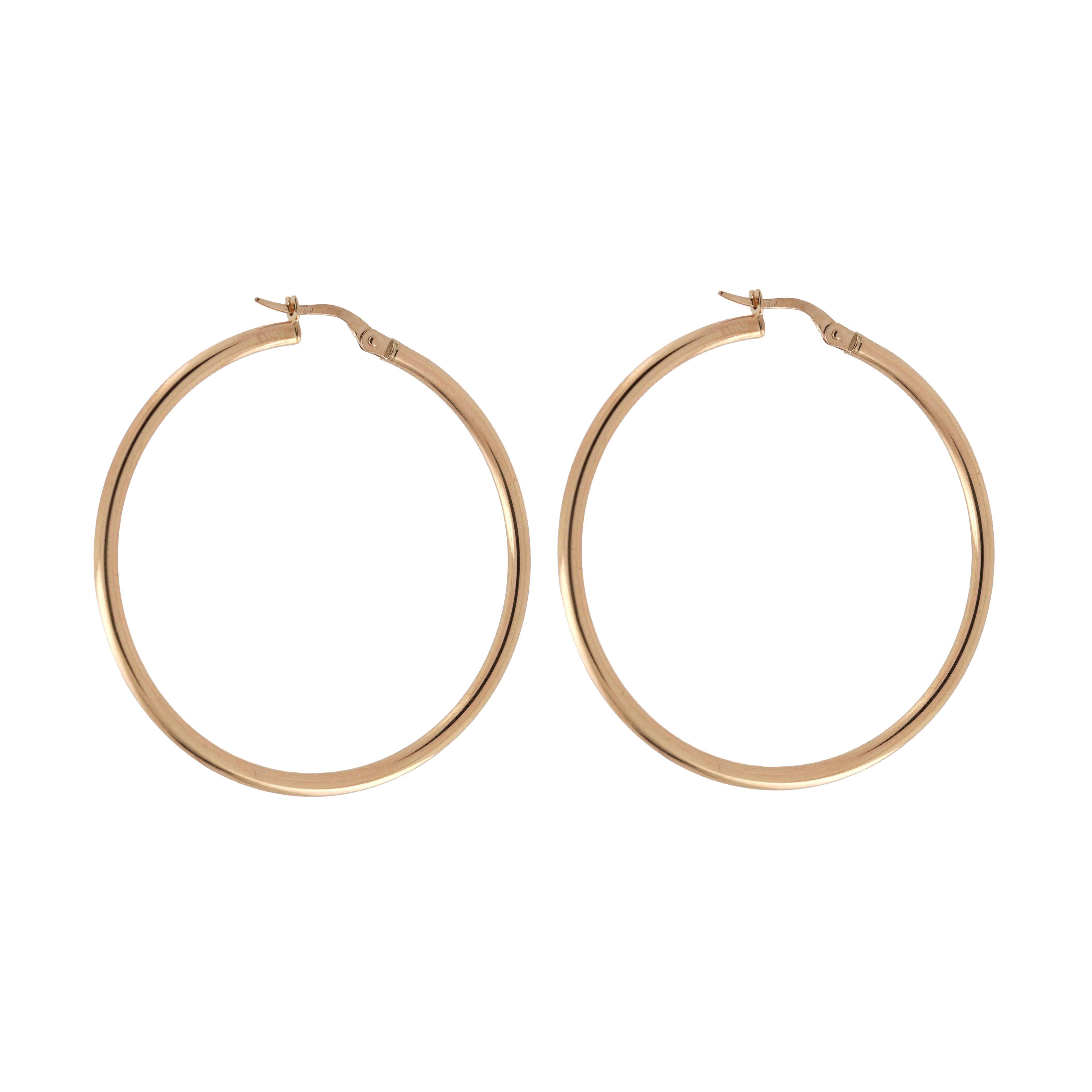 18K Yellow Gold Large Tube Hoop Earrings 1.77" Snap Clasp Italy Estate 4.6g