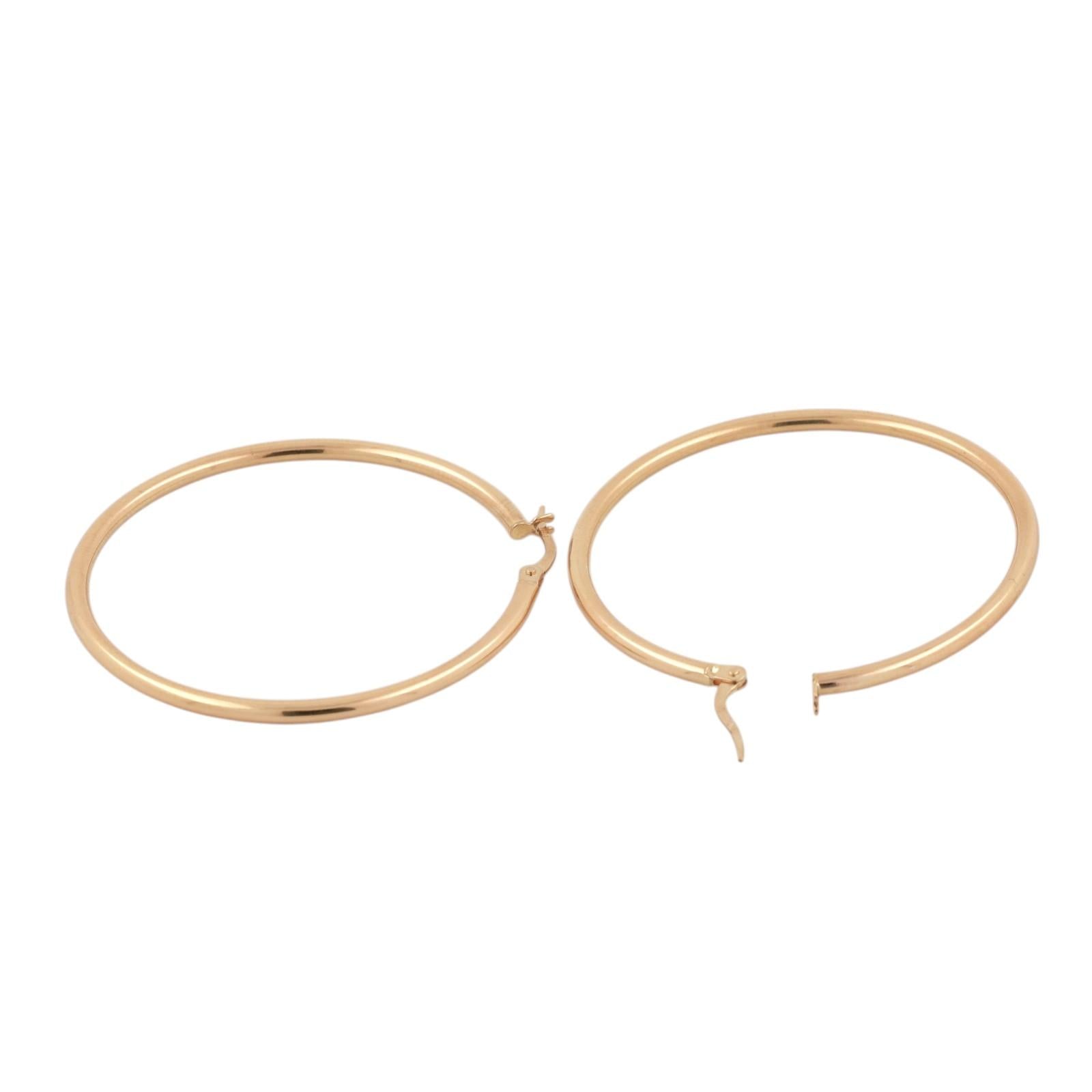 18K Yellow Gold Large Tube Hoop Earrings 1.77" Snap Clasp Italy Estate 4.6g