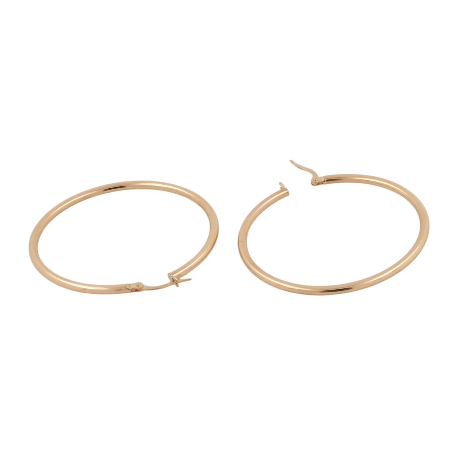 18K Yellow Gold Large Tube Hoop Earrings 1.77" Snap Clasp Italy Estate 4.6g