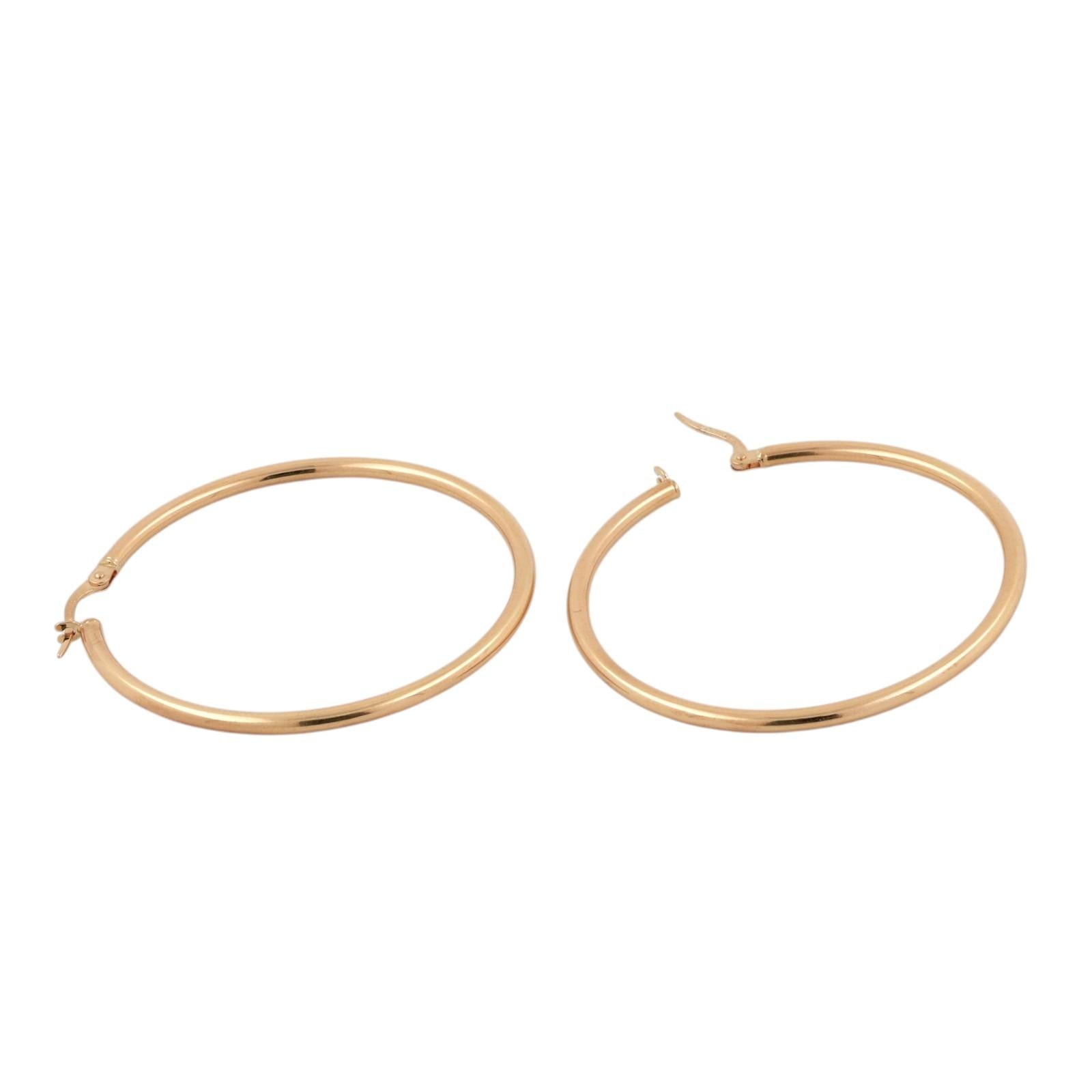 18K Yellow Gold Large Tube Hoop Earrings 1.77" Snap Clasp Italy Estate 4.6g