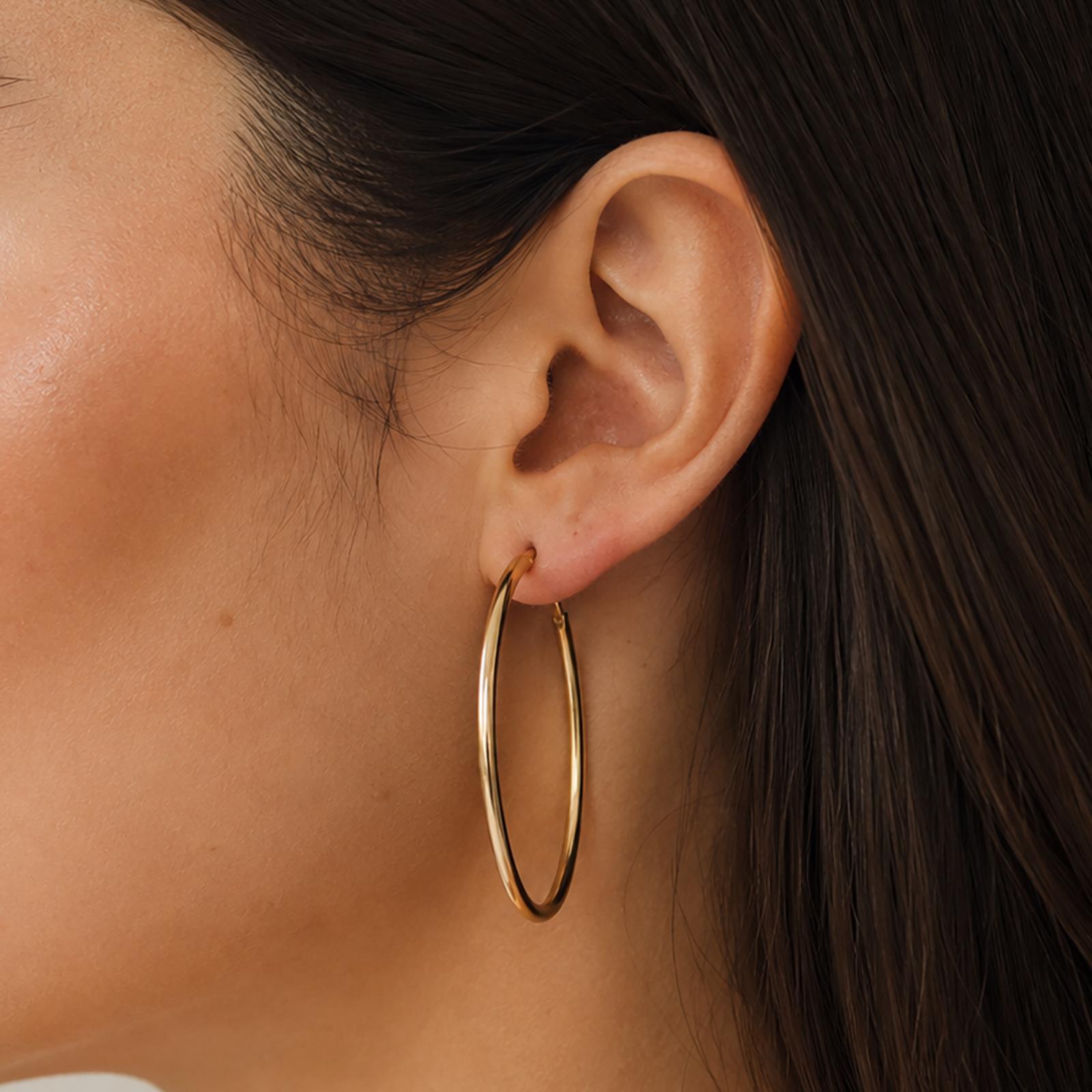 18K Yellow Gold Large Tube Hoop Earrings 1.77" Snap Clasp Italy Estate 4.6g