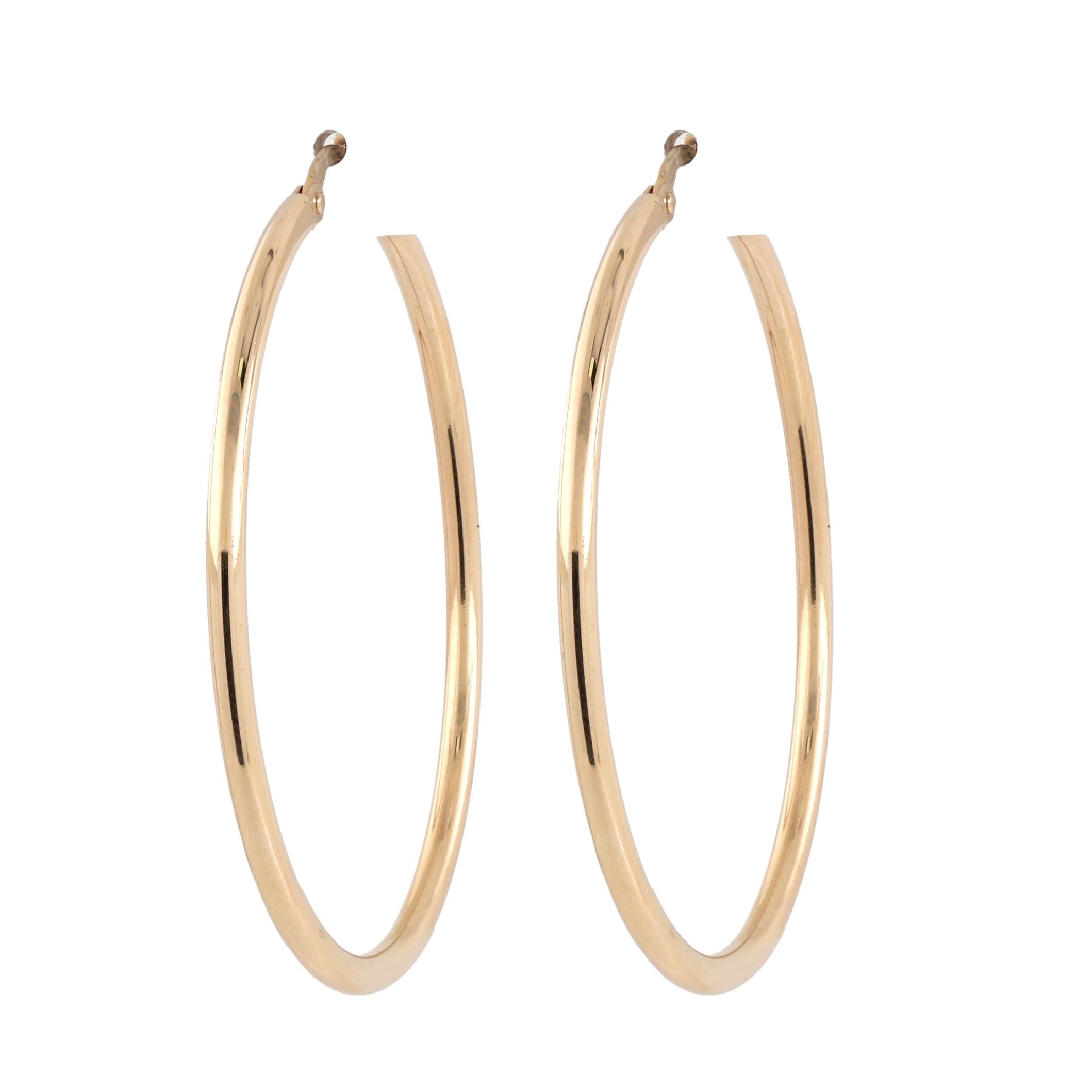 18K Yellow Gold Large Tube Hoop Earrings 1.77" Snap Clasp Italy Estate 4.6g