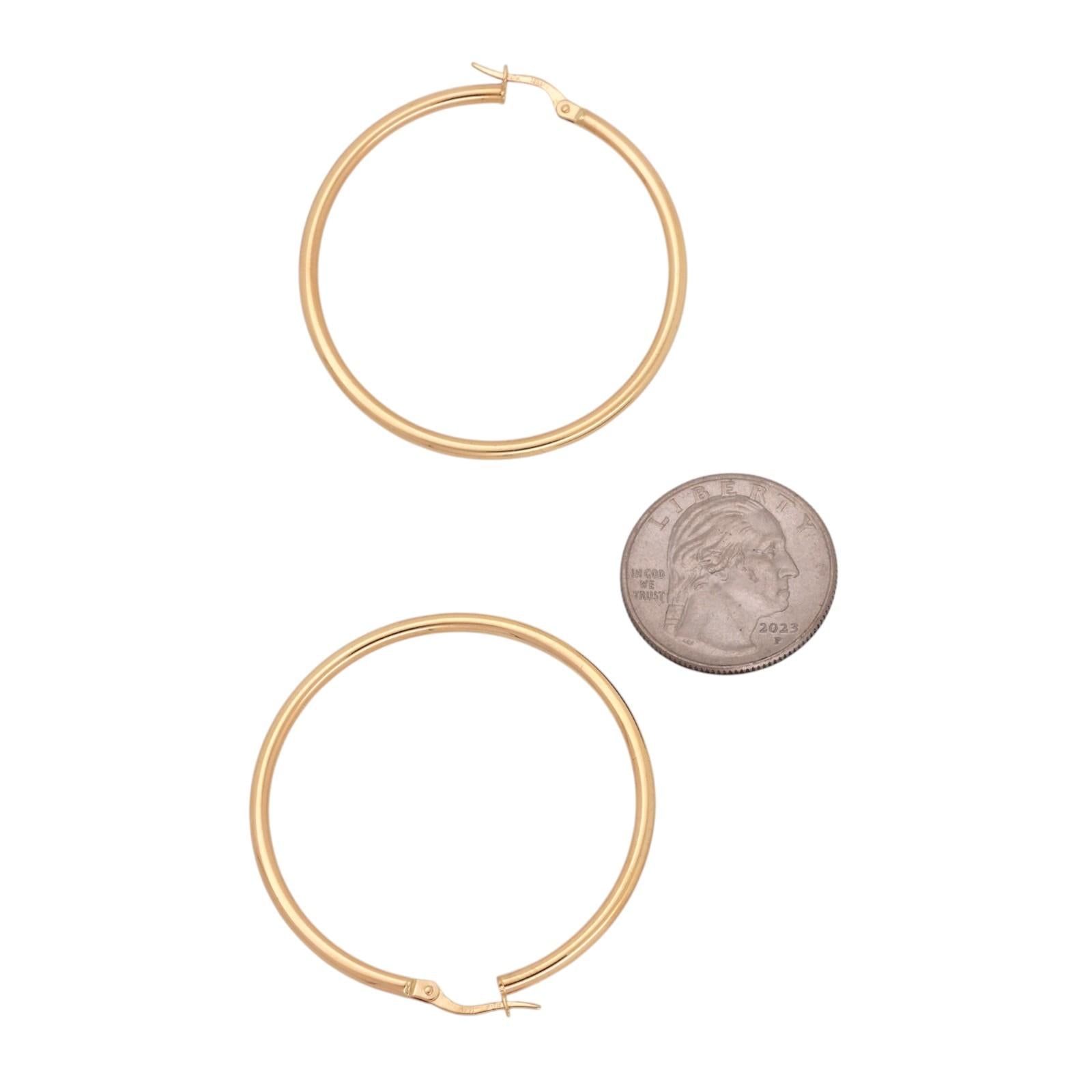 18K Yellow Gold Large Tube Hoop Earrings 1.77" Snap Clasp Italy Estate 4.6g