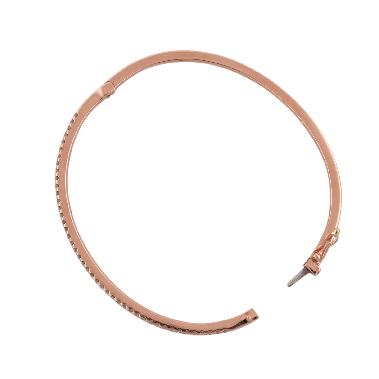 18K Rose Gold 0.50ctw Diamond Slim Pave Tennis Hinged Bangle Bracelet 6"