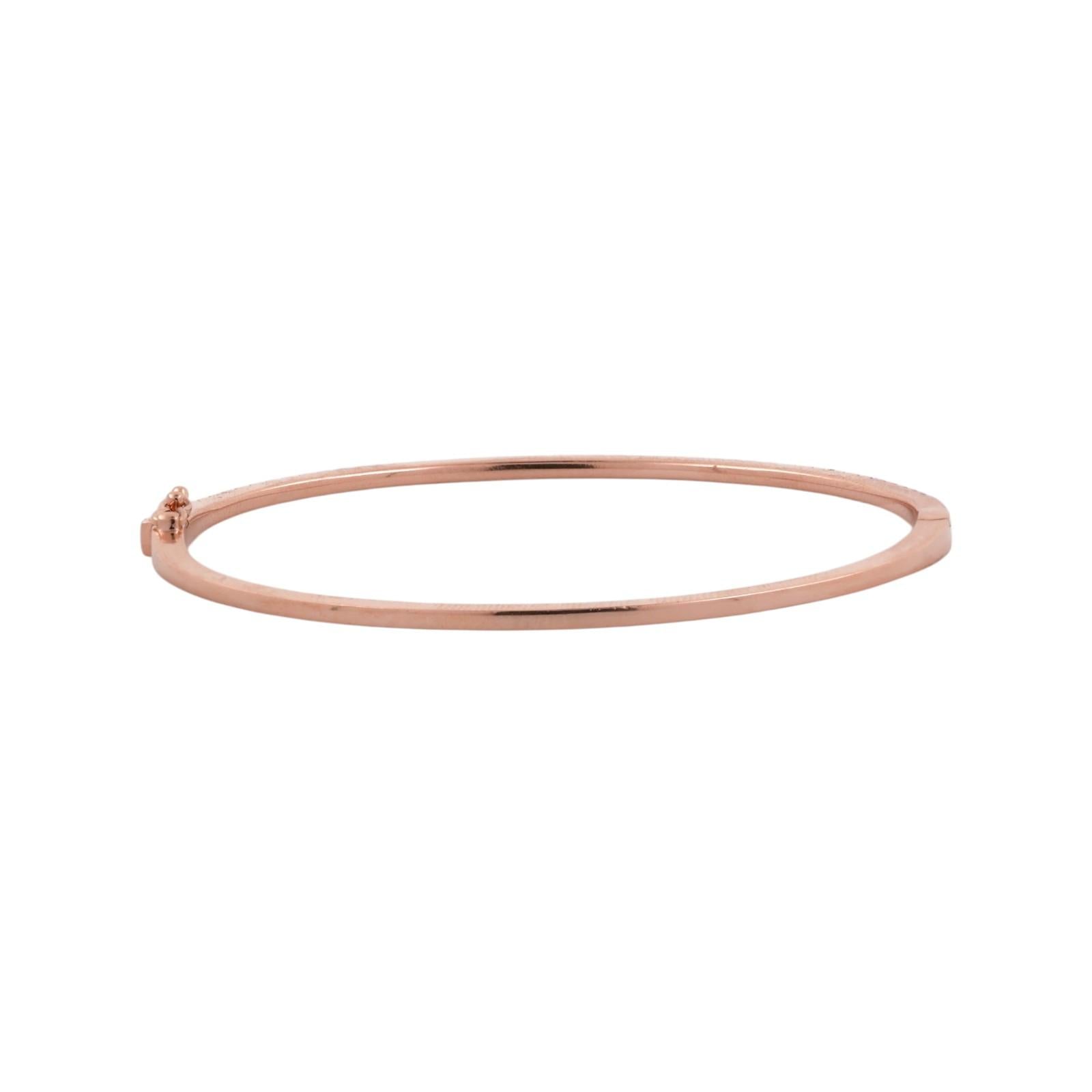 18K Rose Gold 0.50ctw Diamond Slim Pave Tennis Hinged Bangle Bracelet 6"