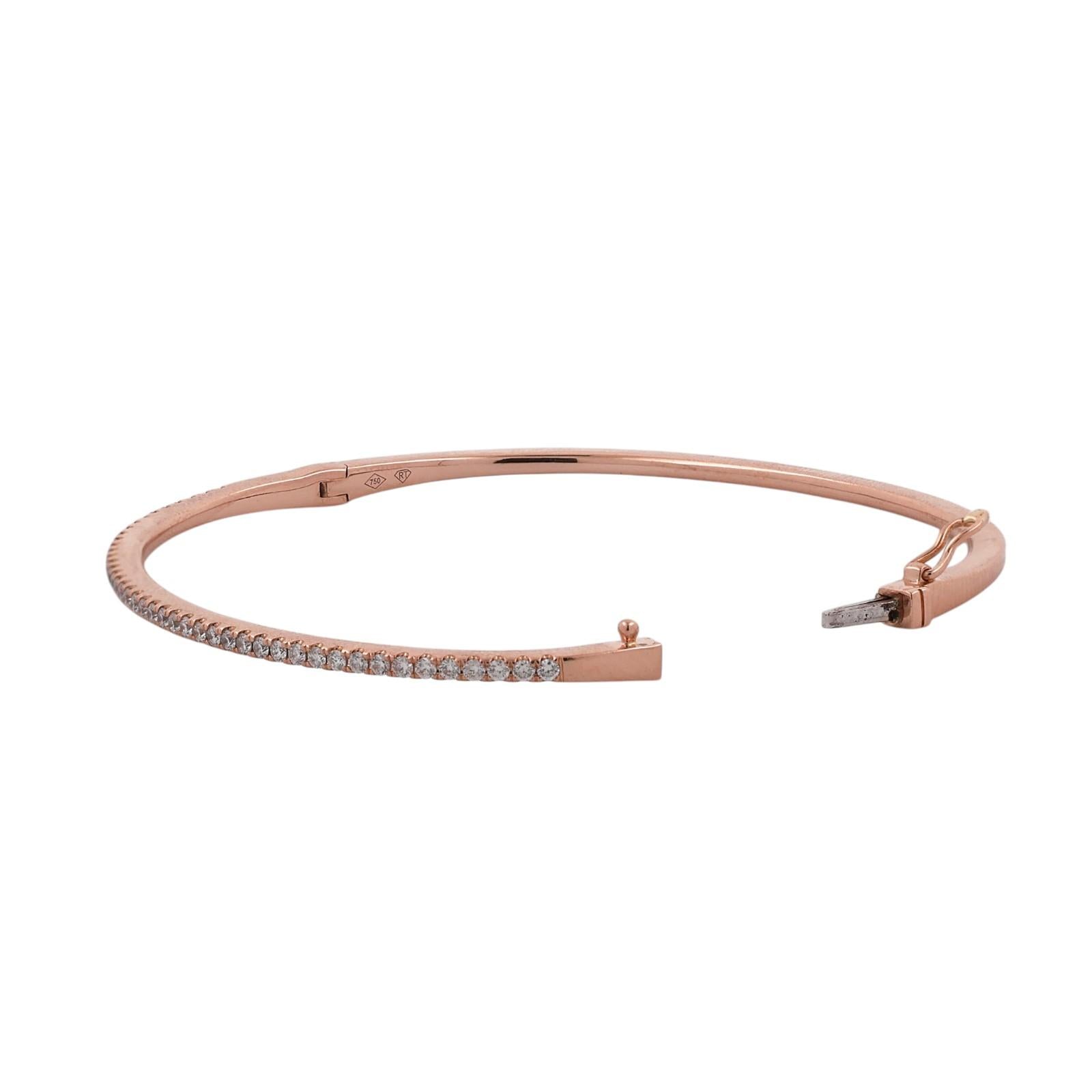 18K Rose Gold 0.50ctw Diamond Slim Pave Tennis Hinged Bangle Bracelet 6"