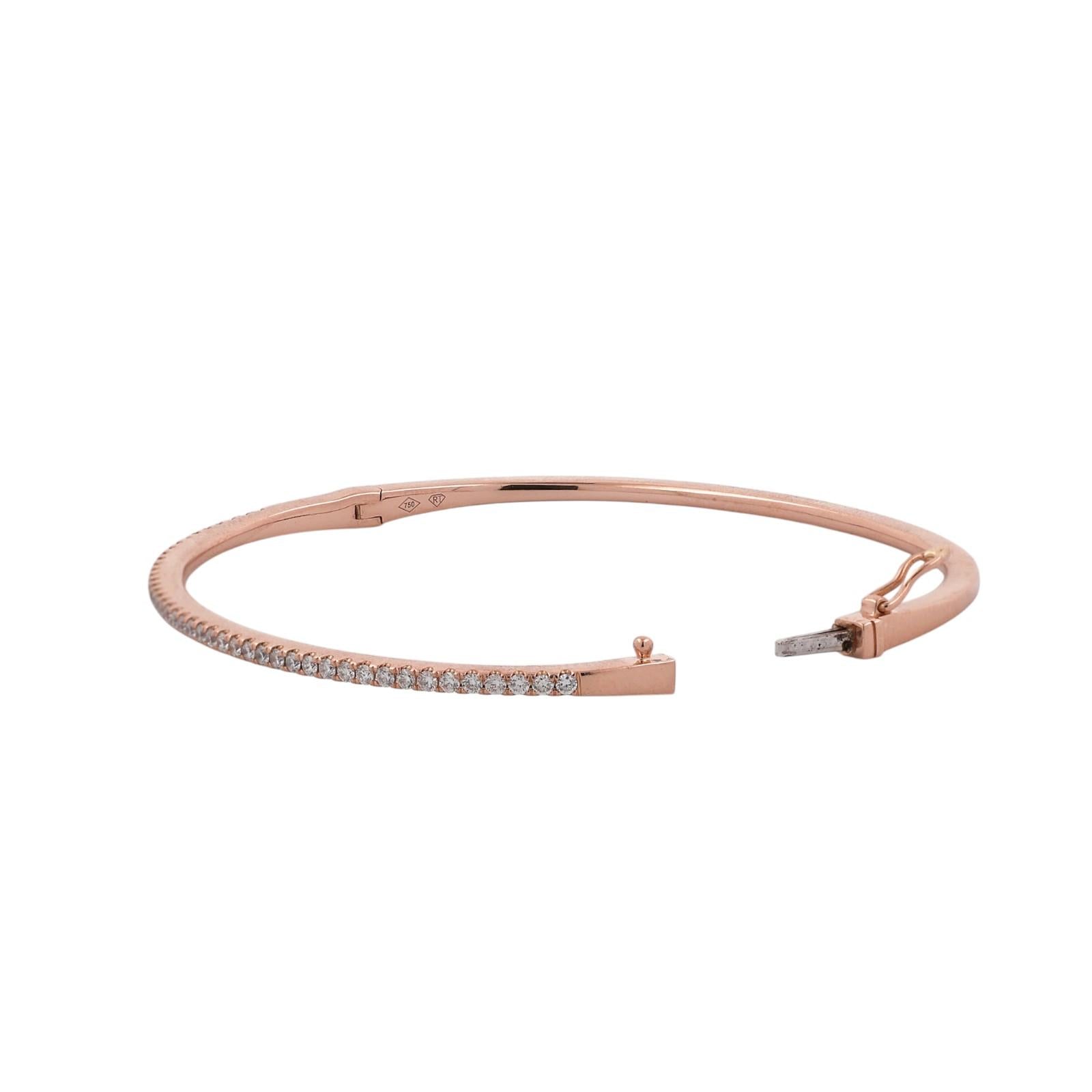 18K Rose Gold 0.50ctw Diamond Slim Pave Tennis Hinged Bangle Bracelet 6"