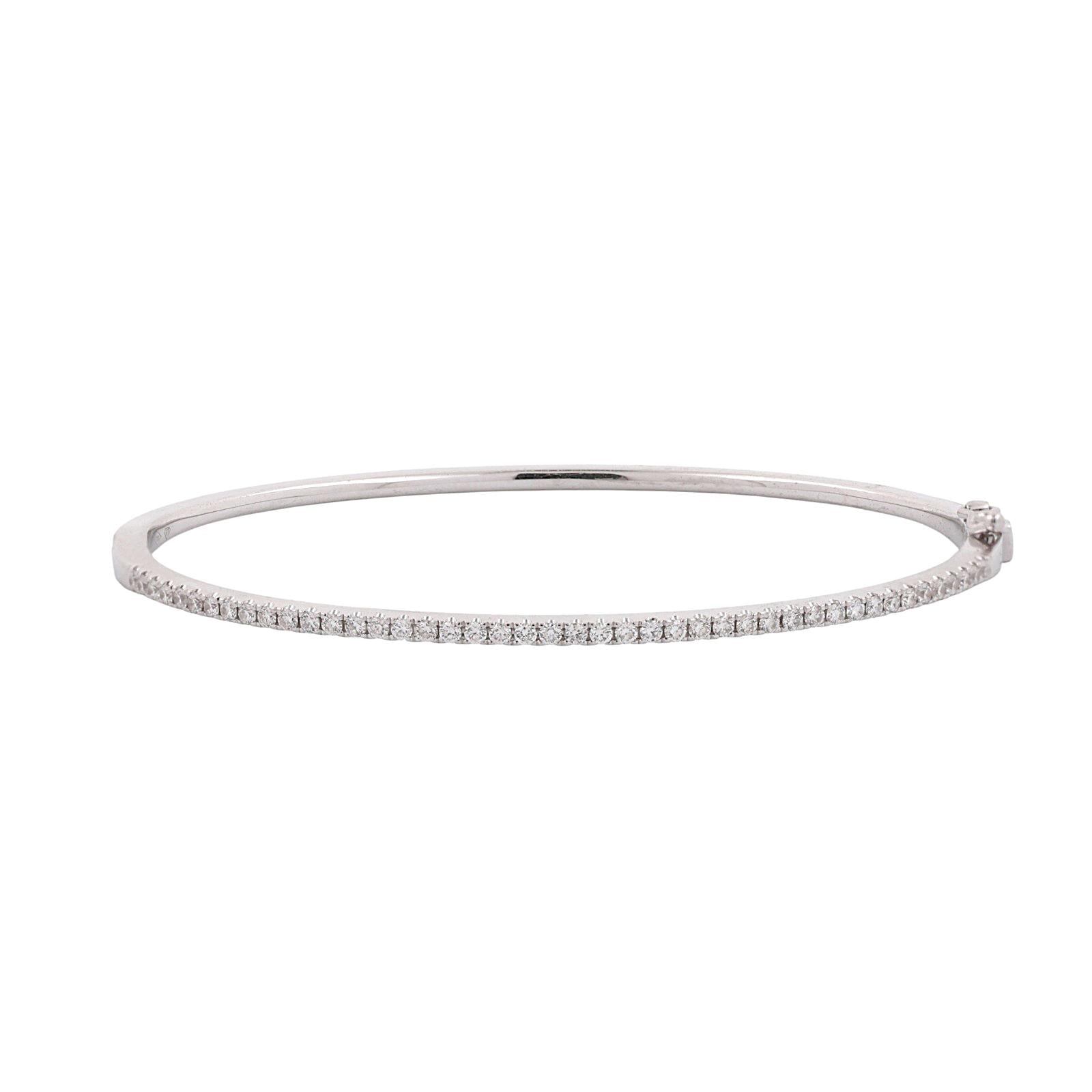 18K White Gold 0.50ctw Diamond Slim Pave Tennis Hinged Bangle Bracelet 6"