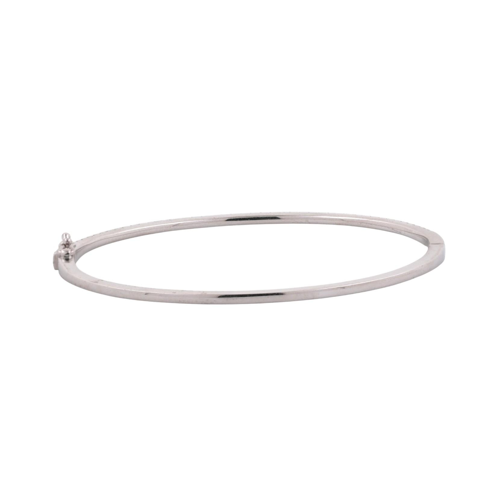 18K White Gold 0.50ctw Diamond Slim Pave Tennis Hinged Bangle Bracelet 6"