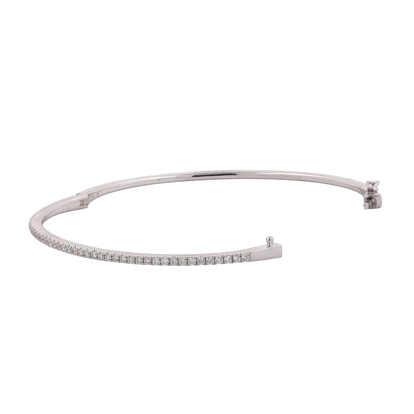 18K White Gold 0.50ctw Diamond Slim Pave Tennis Hinged Bangle Bracelet 6"