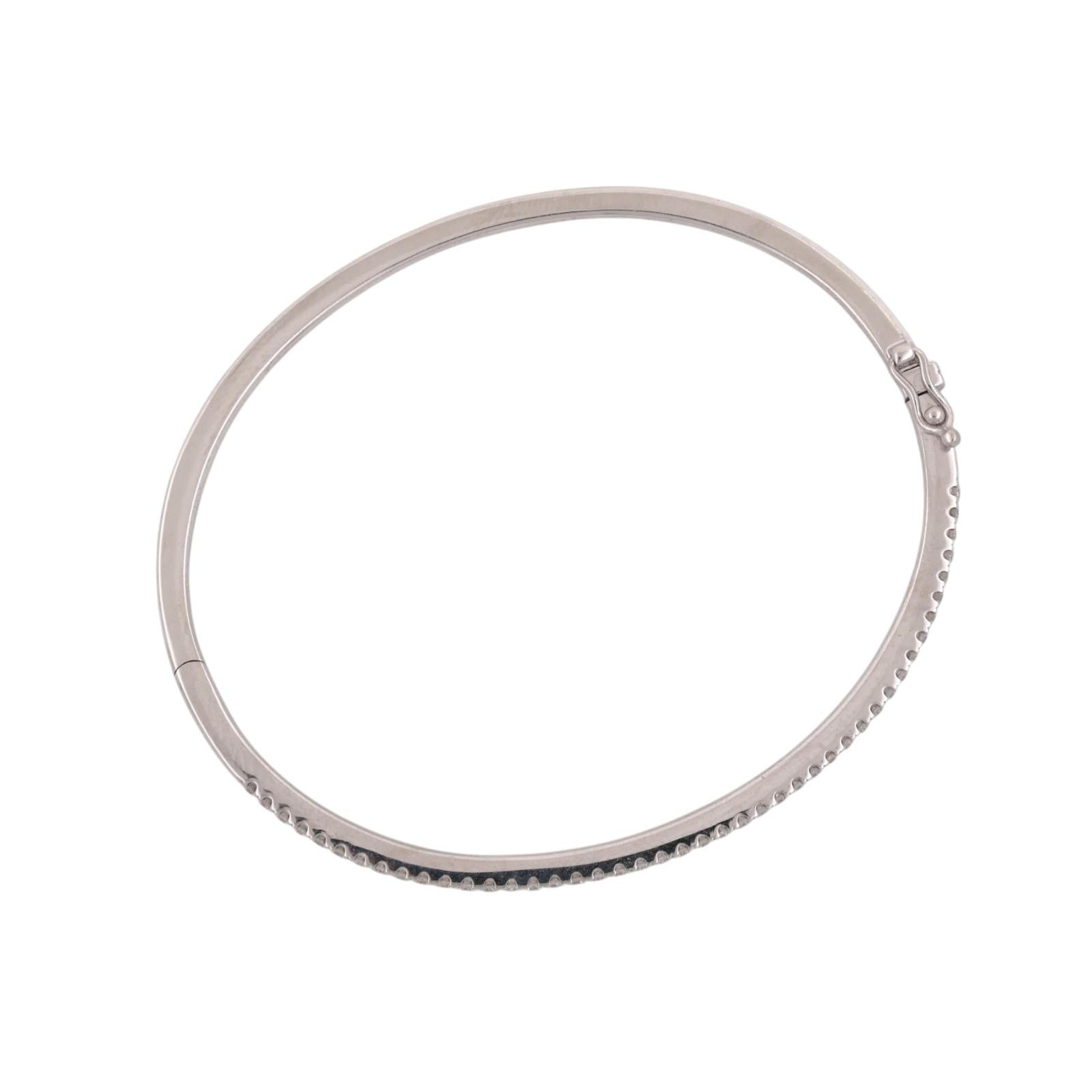 18K White Gold 0.50ctw Diamond Slim Pave Tennis Hinged Bangle Bracelet 6"