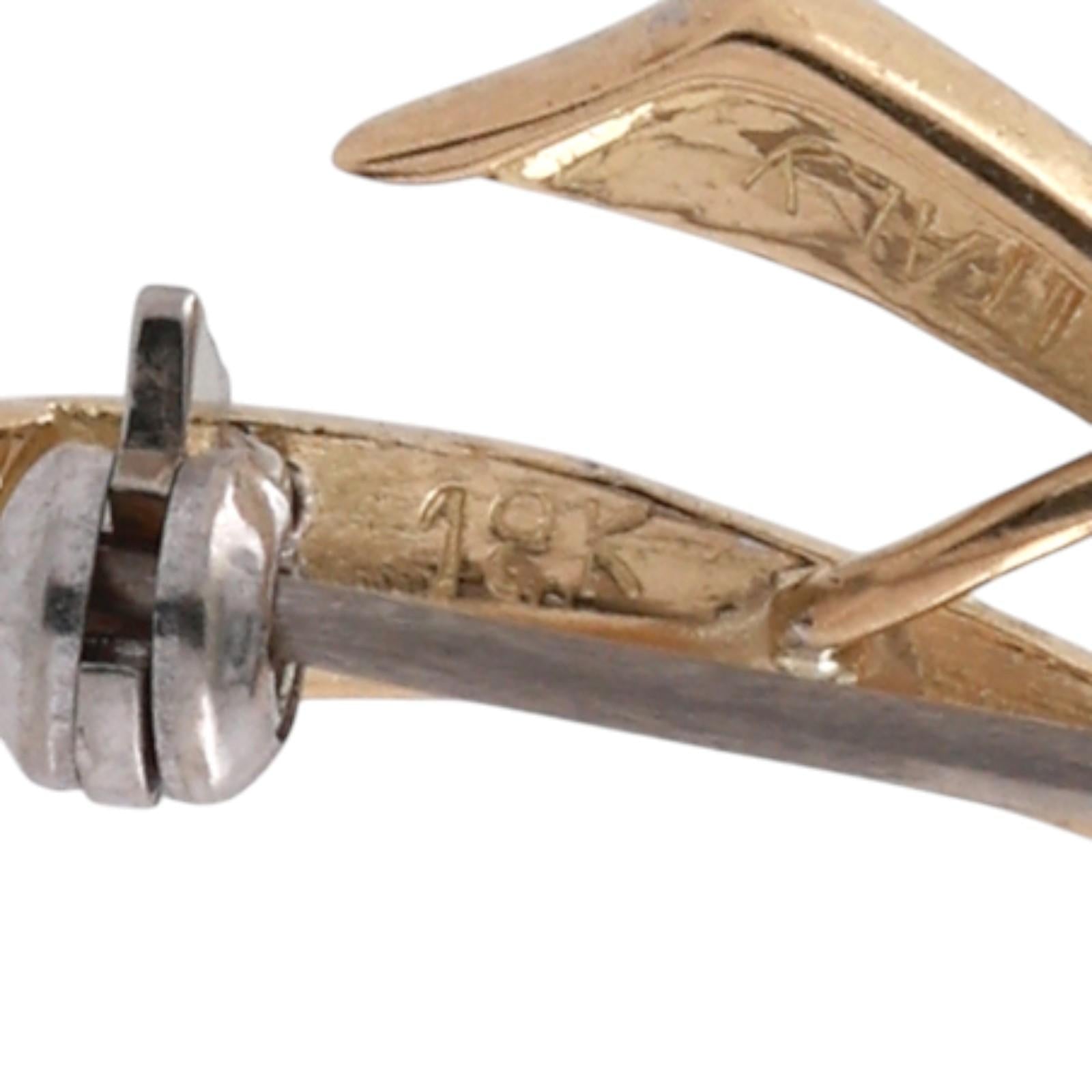 18K Yellow Gold Diamond Bow Brooch Pendant Italian Filigree Ribbon Pin 0.10CTW