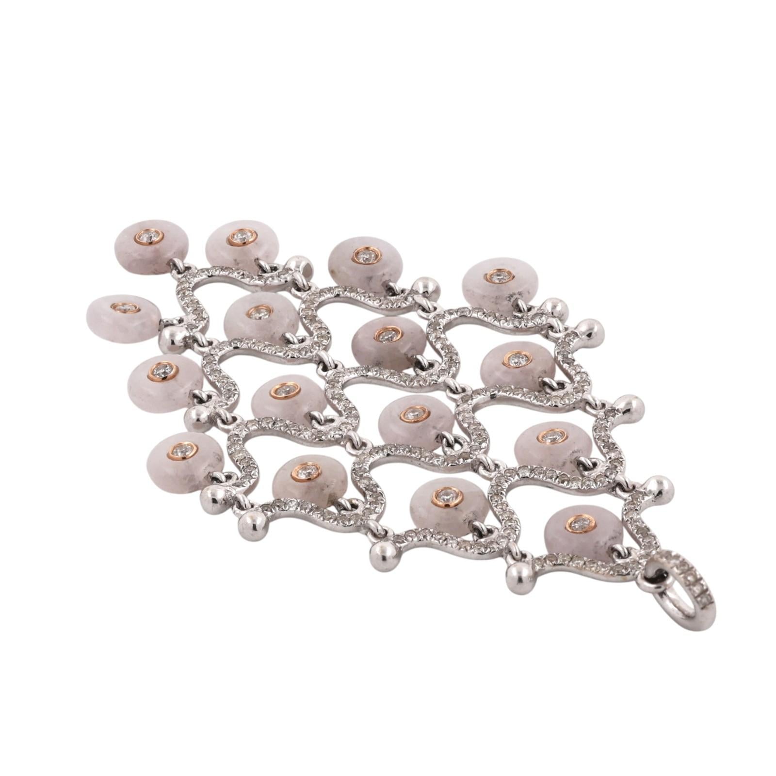 18K Two Tone Gold 0.82TW Diamond Rose Quartz Chandelier Pendant Statement Estate
