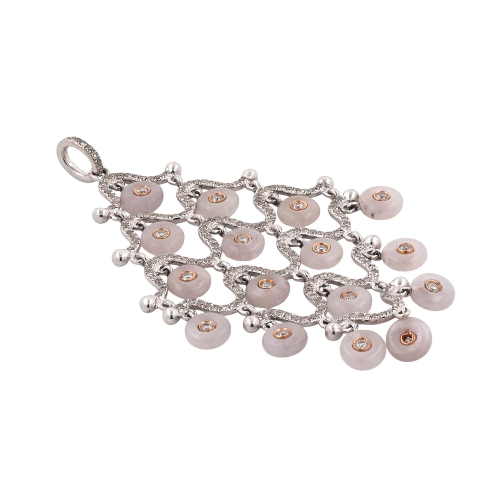 18K Two Tone Gold 0.82TW Diamond Rose Quartz Chandelier Pendant Statement Estate