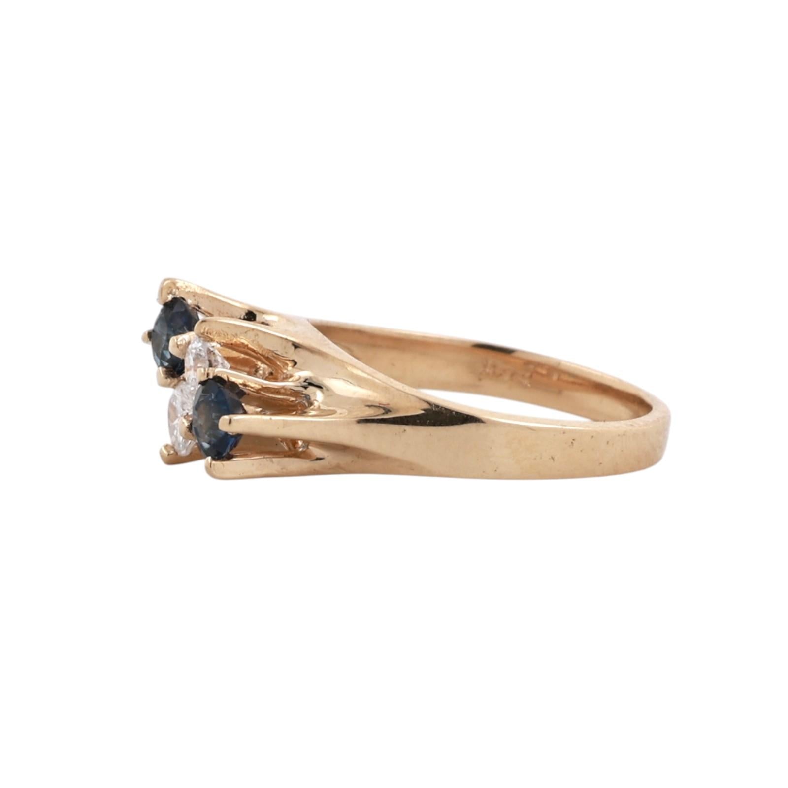 Blue Sapphire Diamond Bypass Ring Estate 0.75CTW Size 5.5