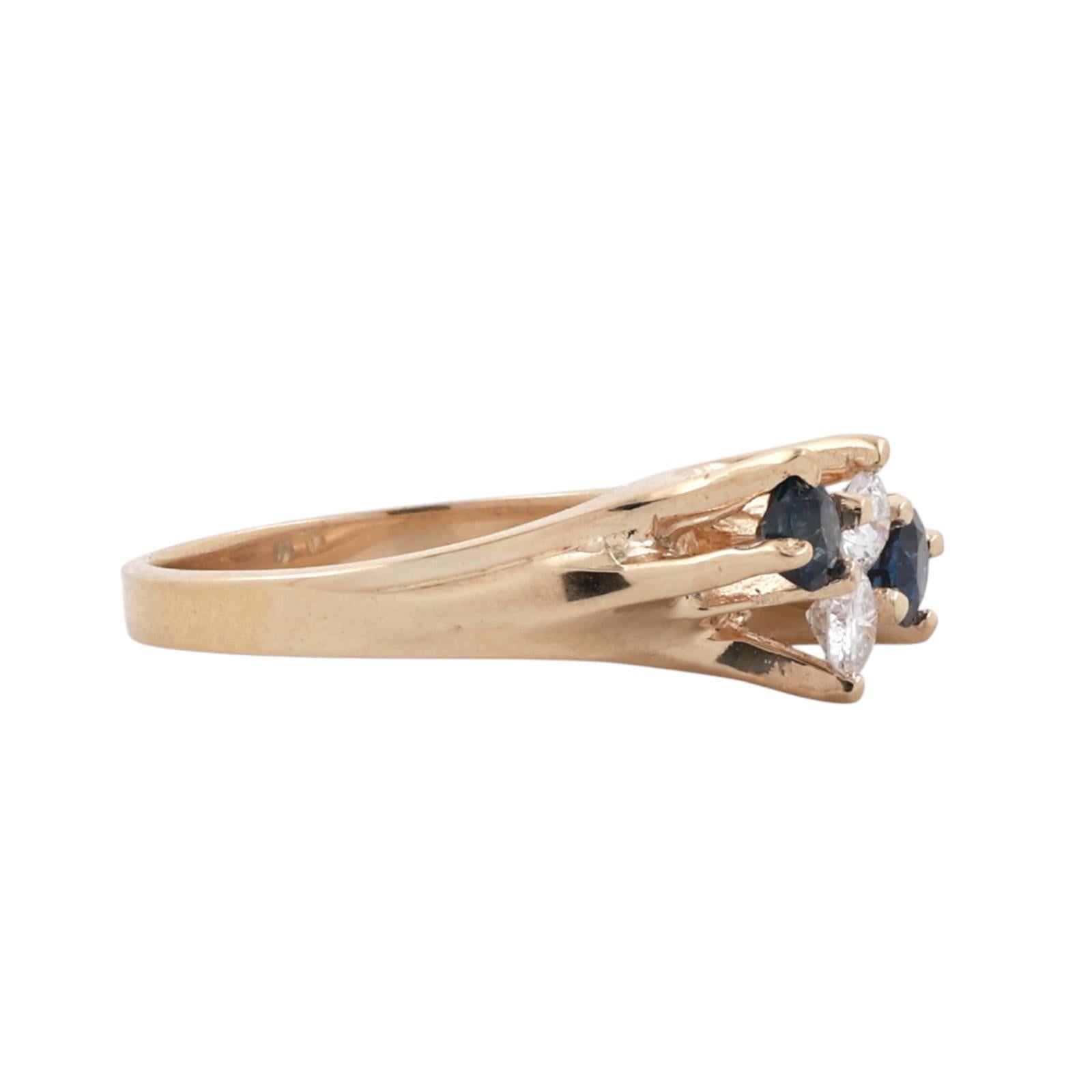 Blue Sapphire Diamond Bypass Ring Estate 0.75CTW Size 5.5