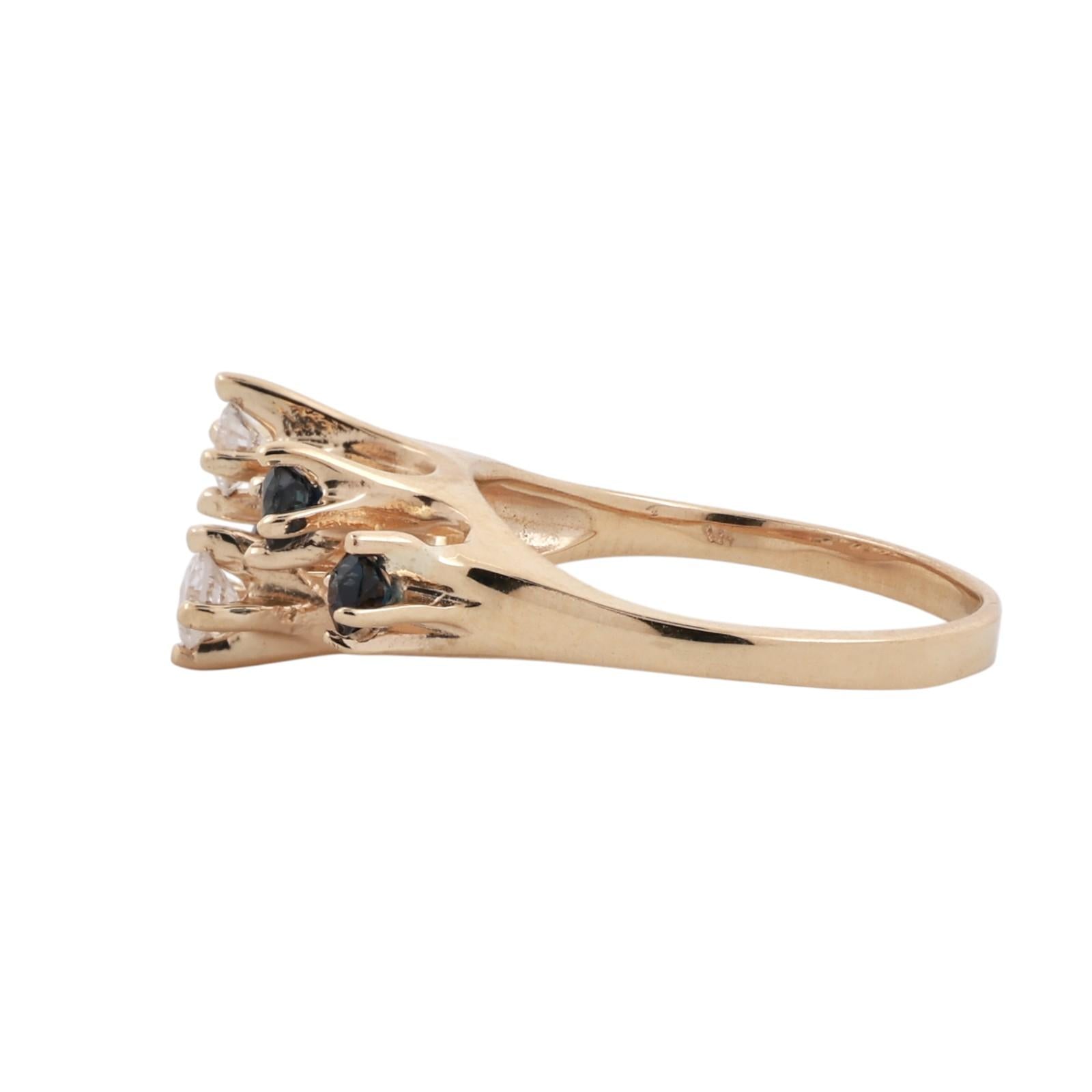 Blue Sapphire Diamond Openwork Yellow Gold Ring Size 5.5