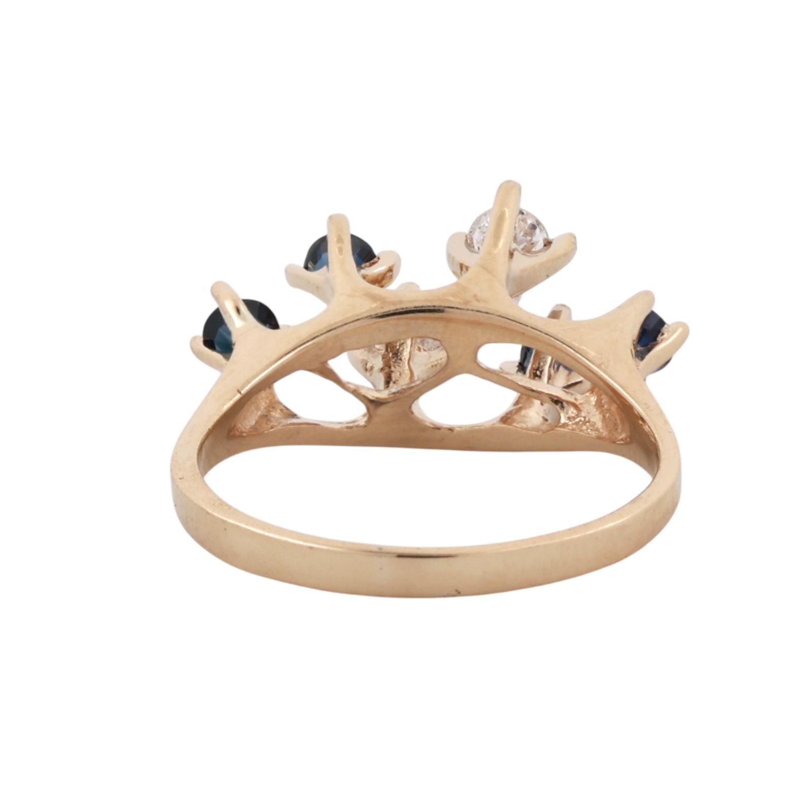 Blue Sapphire Diamond Openwork Yellow Gold Ring Size 5.5