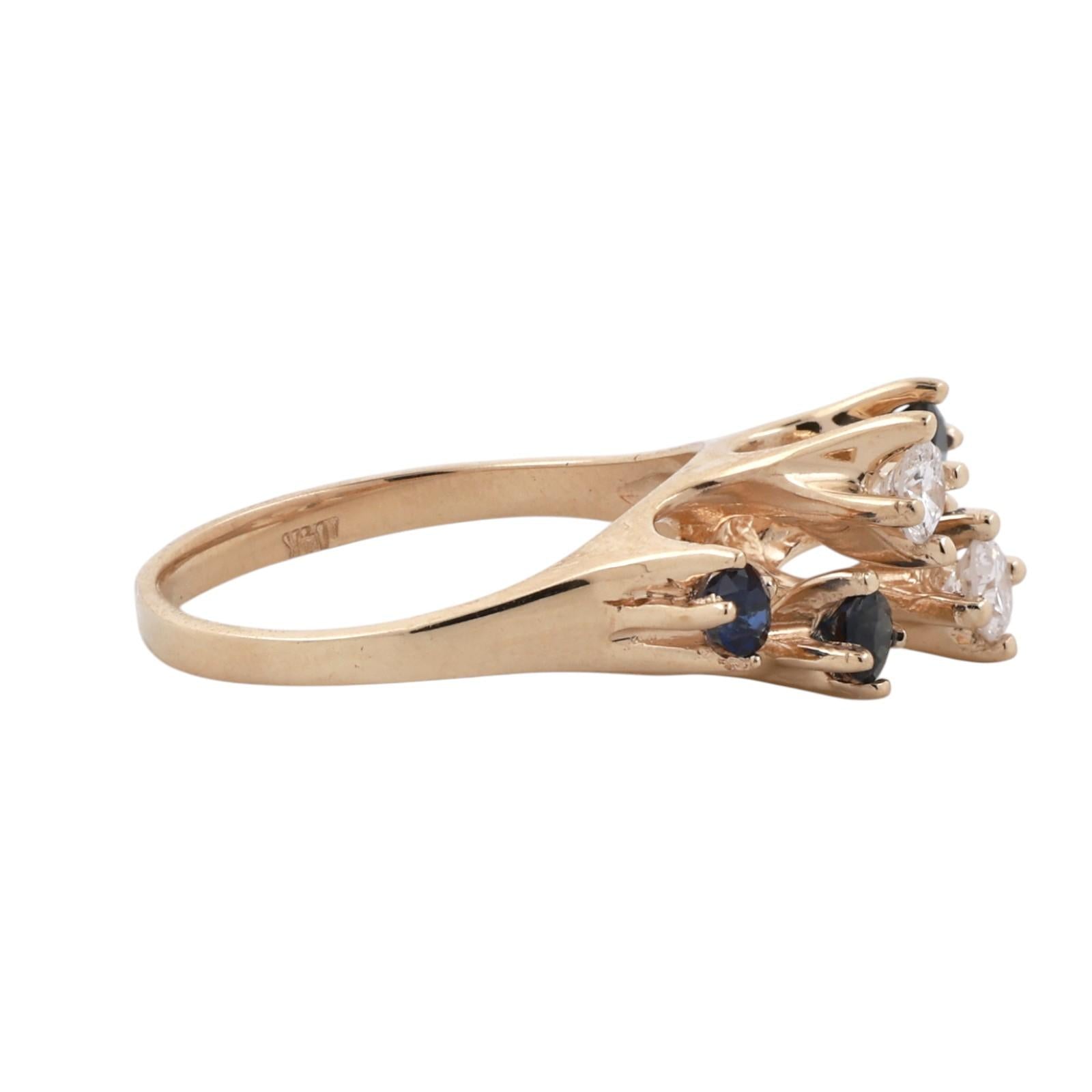 Blue Sapphire Diamond Openwork Yellow Gold Ring Size 5.5